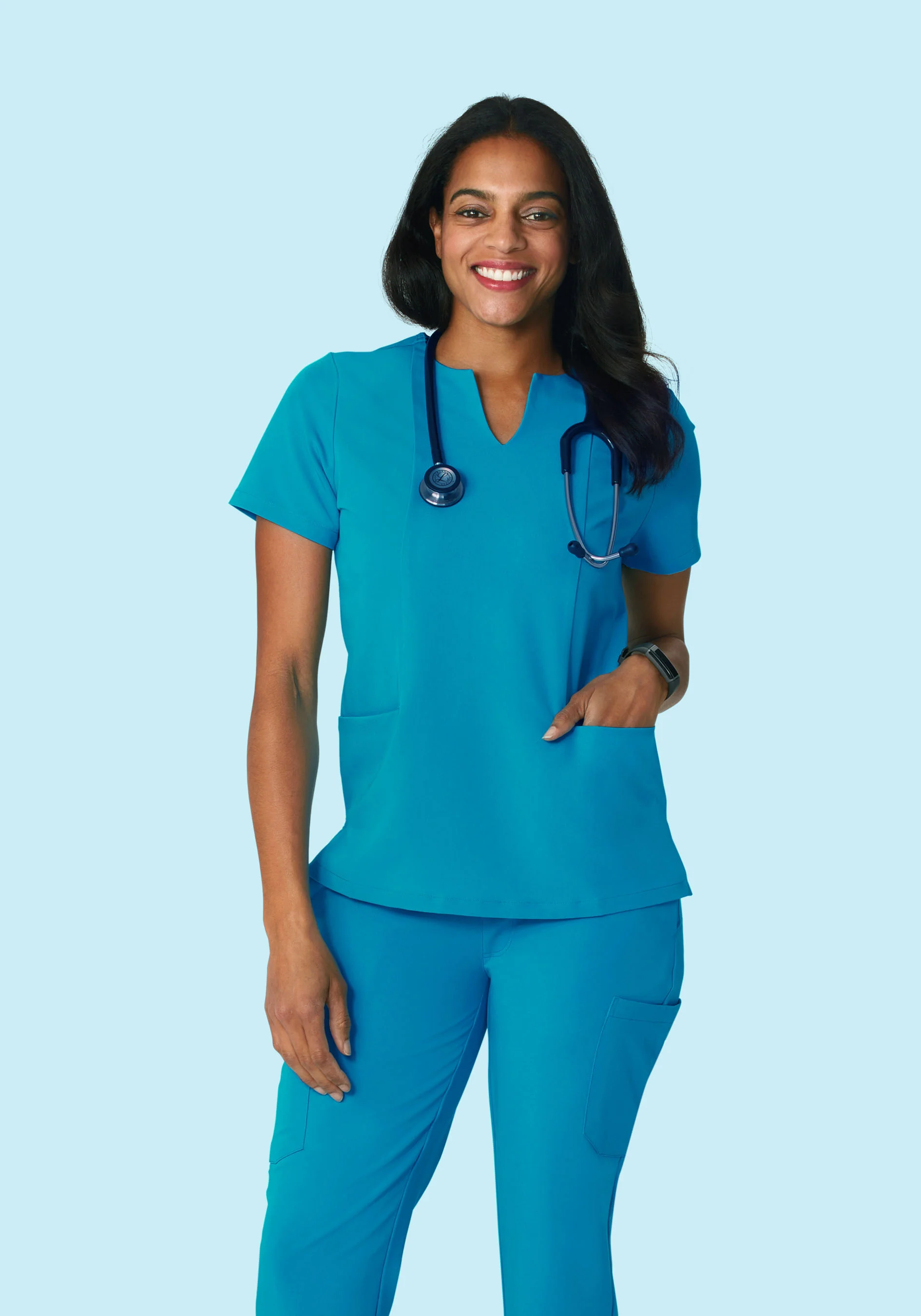 5 Pocket Notch Neck Top Azure