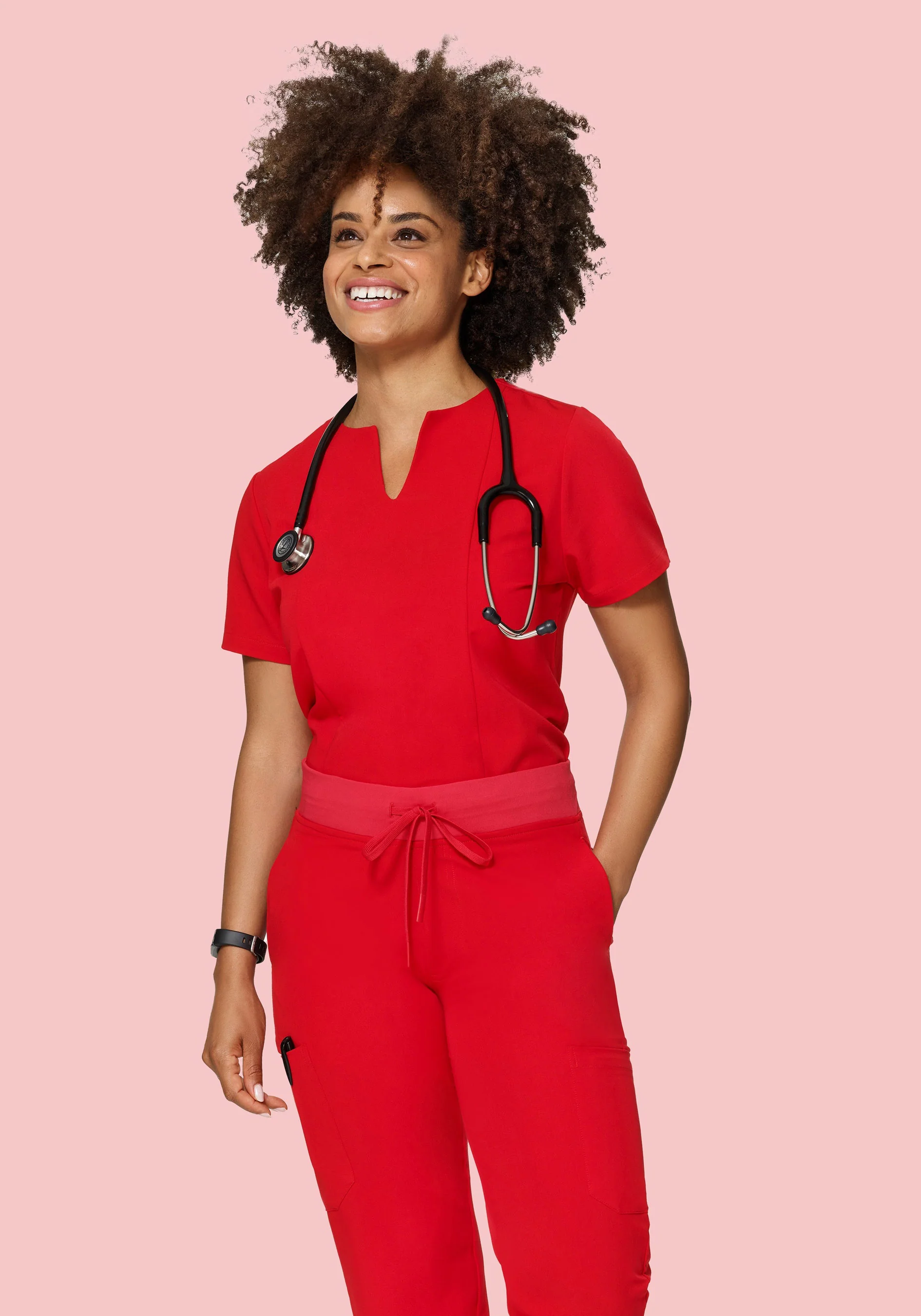 5 Pocket Notch Neck Top Candy Red - Image 2