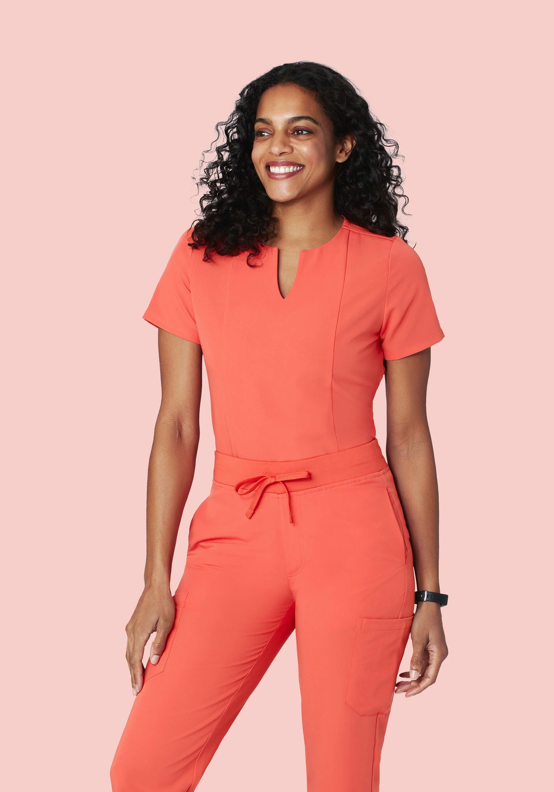 5 Pocket Notch Neck Top Coral - Image 2