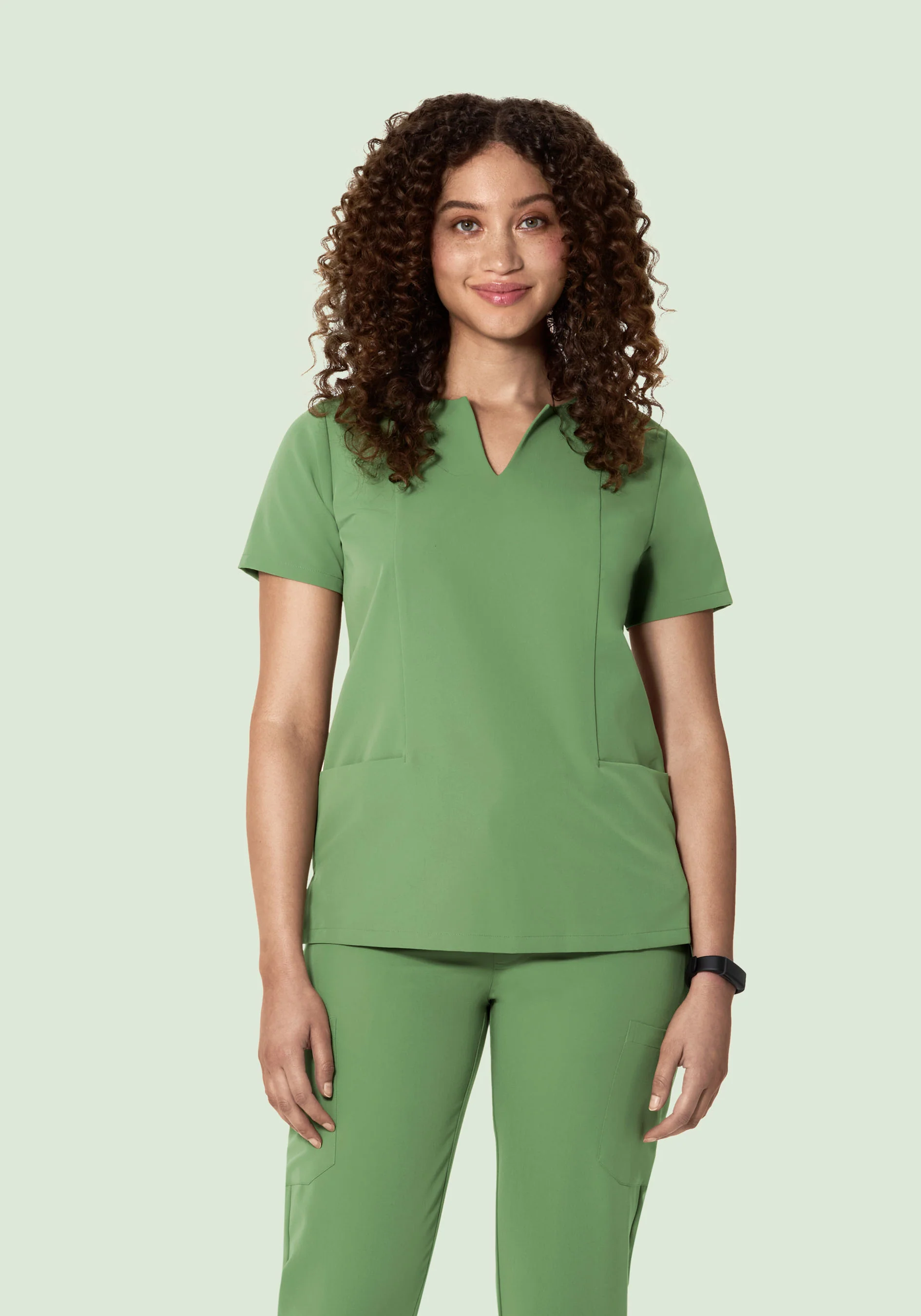 5 Pocket Notch Neck Top Hazel Green