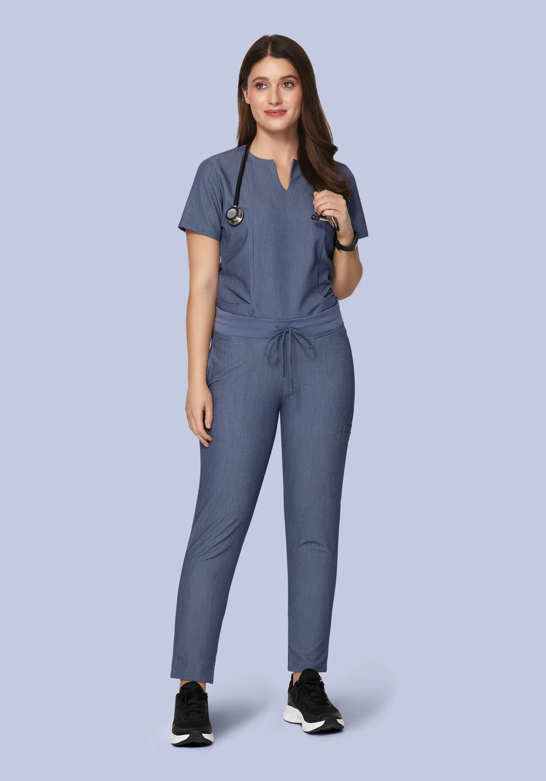 5 Pocket Notch Neck Top Heather Denim - Image 3