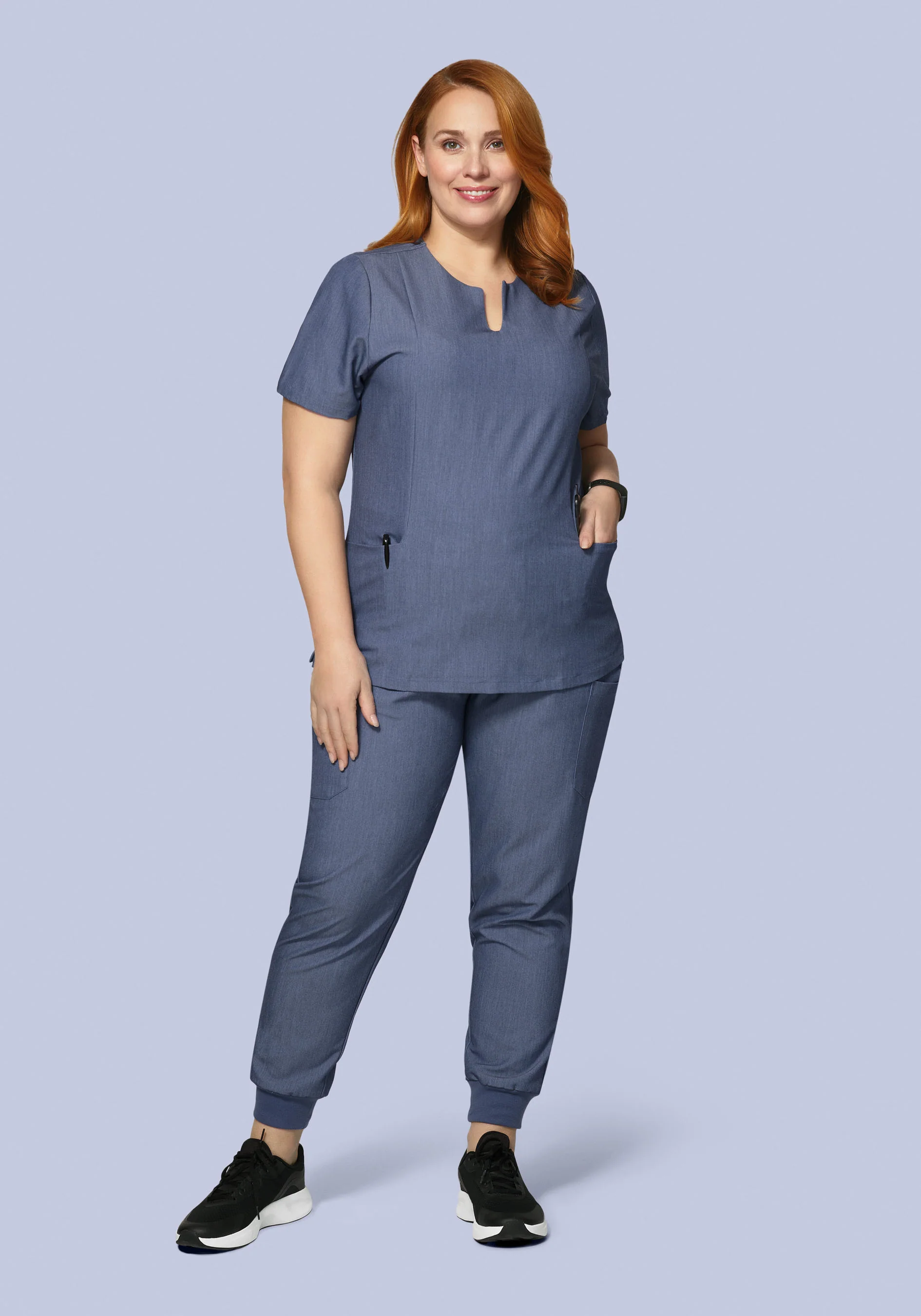 5 Pocket Notch Neck Top Heather Denim - Image 6