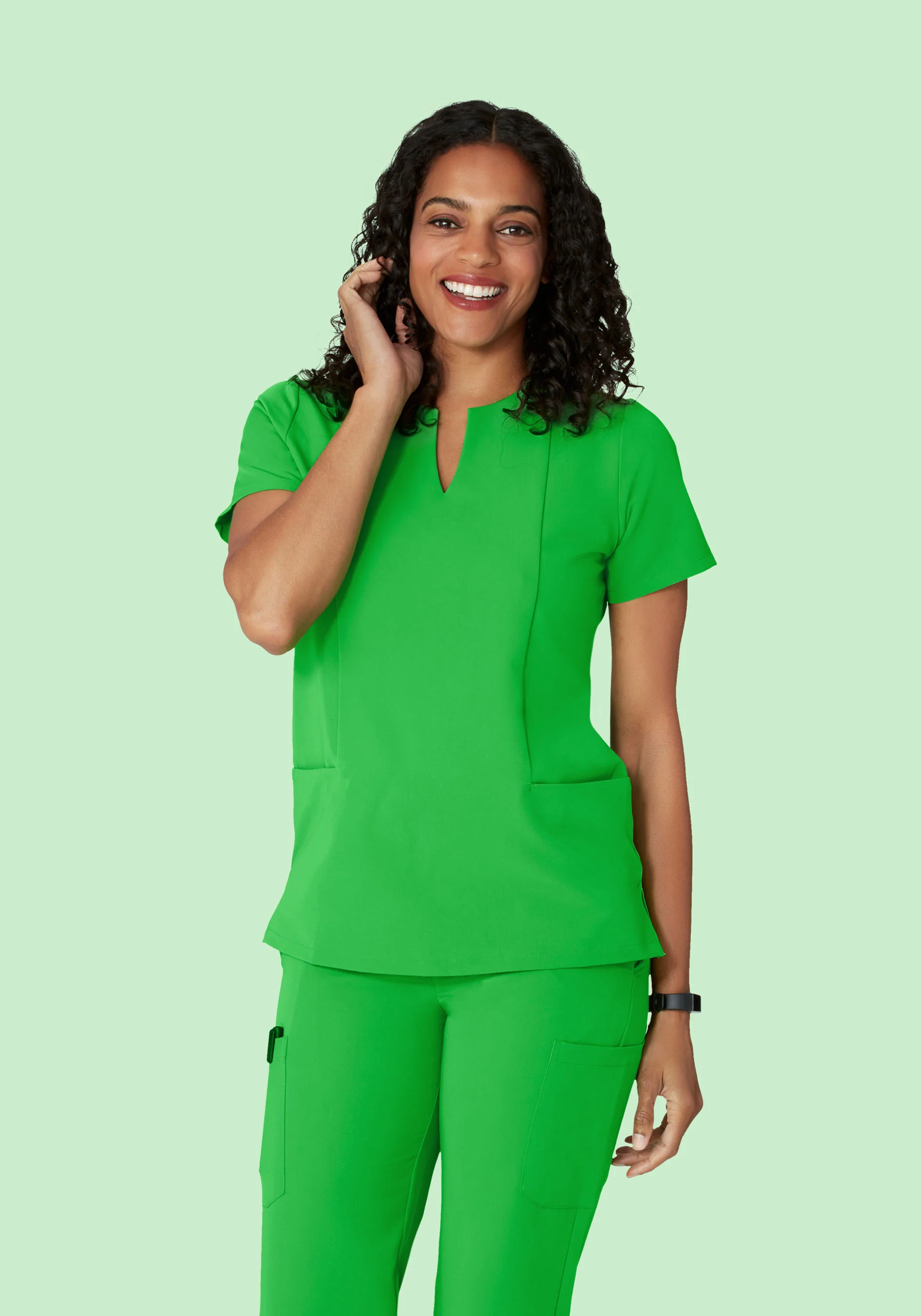 5 Pocket Notch Neck Top Kelly Green