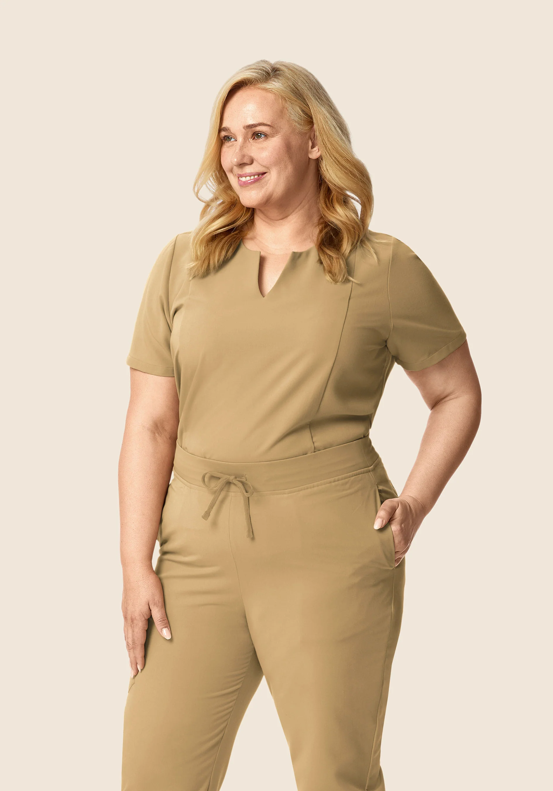 5 Pocket Notch Neck Top Latte - Image 5