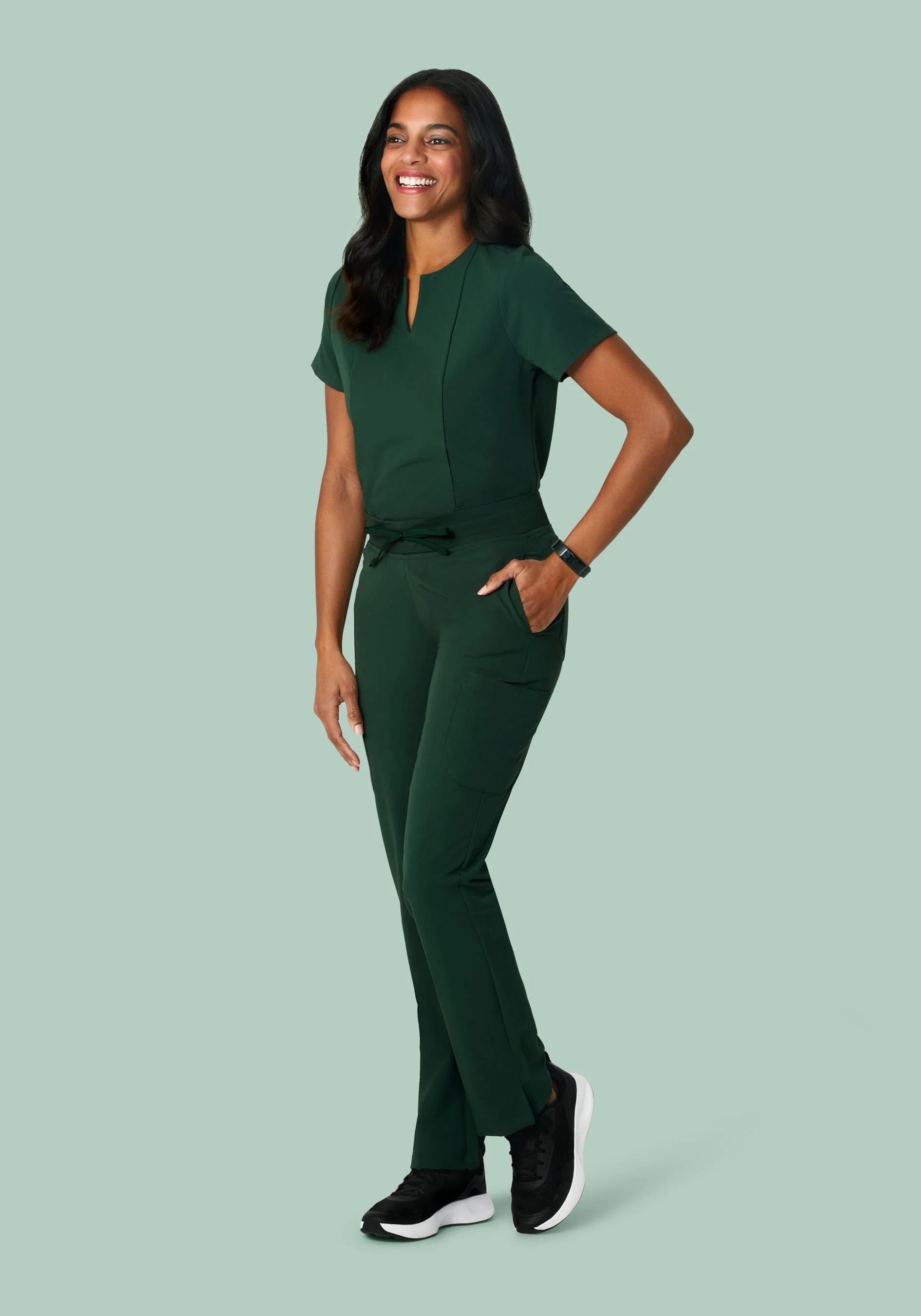 5 Pocket Notch Neck Top Midnight Green - Image 3