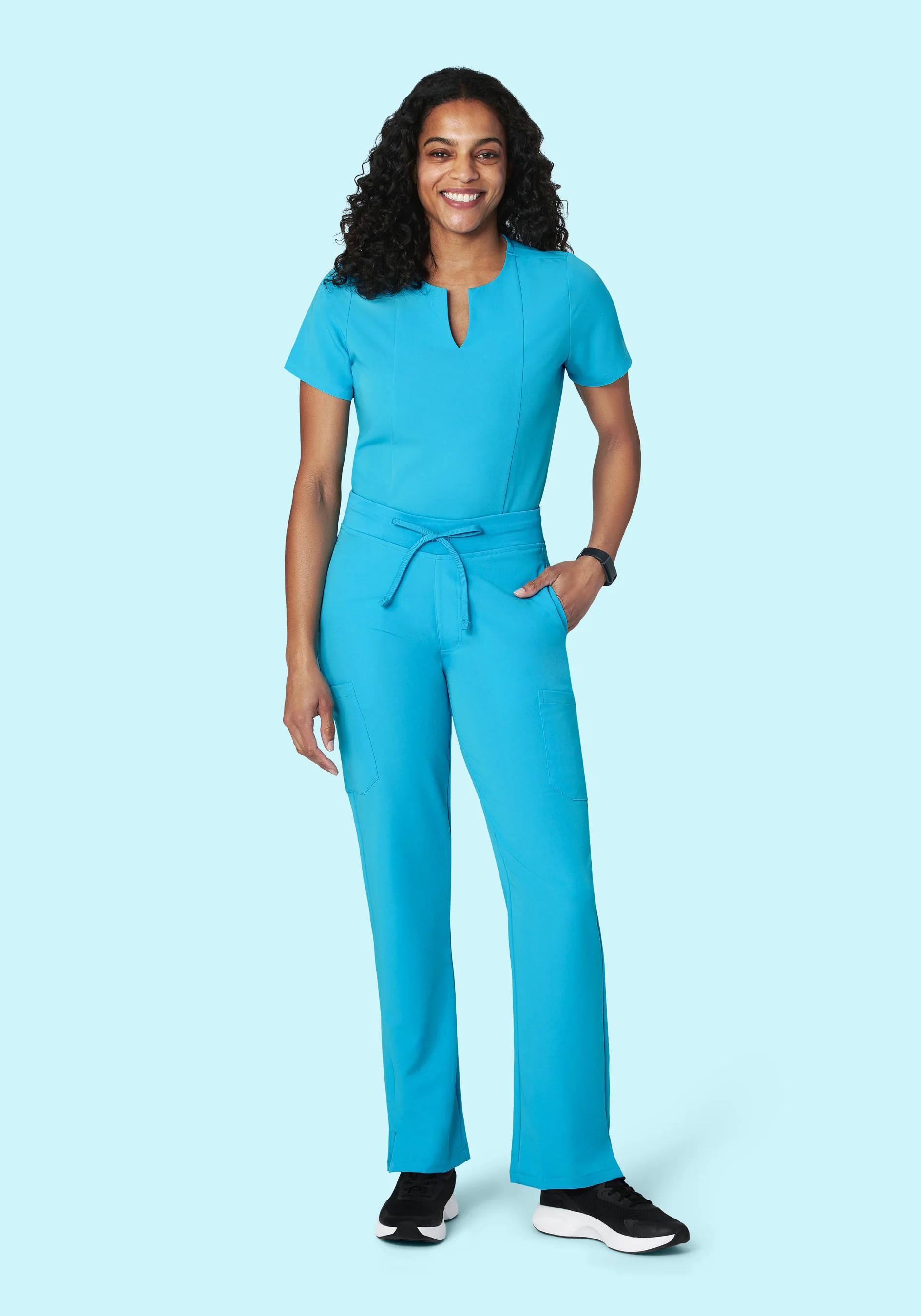 5 Pocket Notch Neck Top Pacific Blue - Image 3