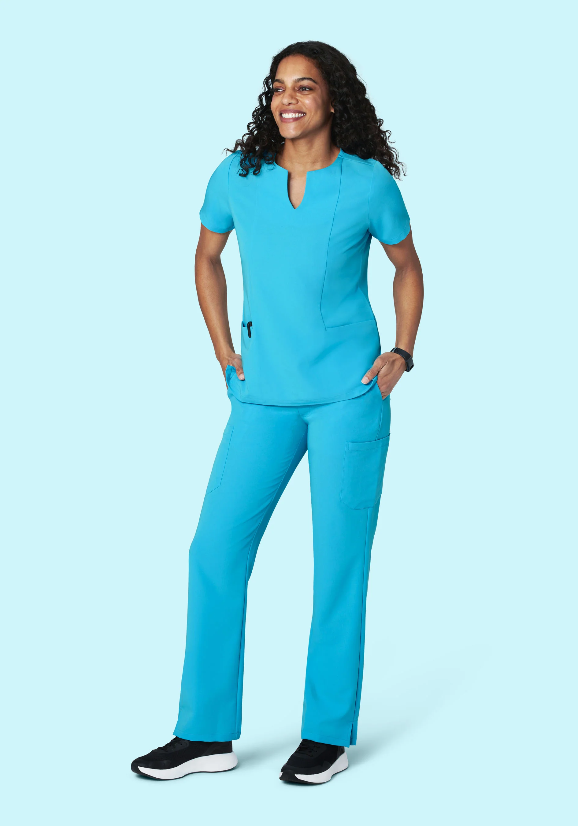 5 Pocket Notch Neck Top Pacific Blue - Image 5