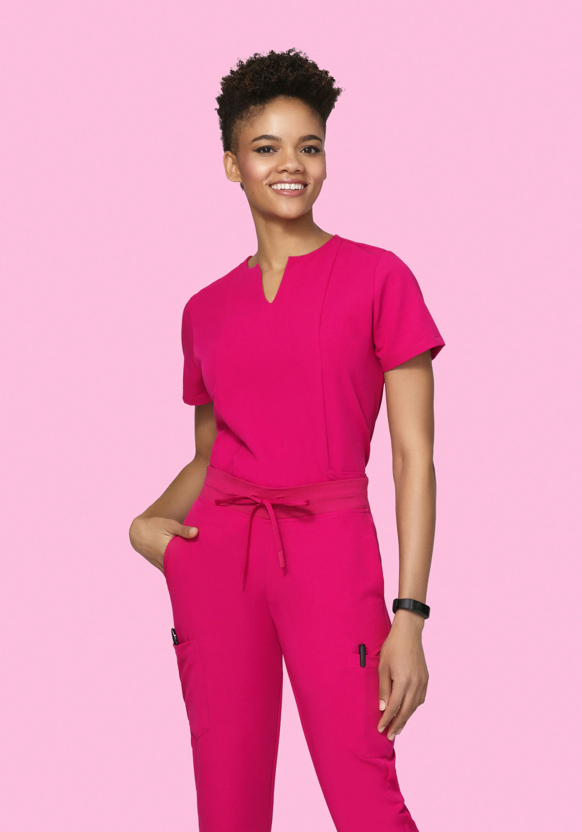 5 Pocket Notch Neck Top Raspberry - Image 2