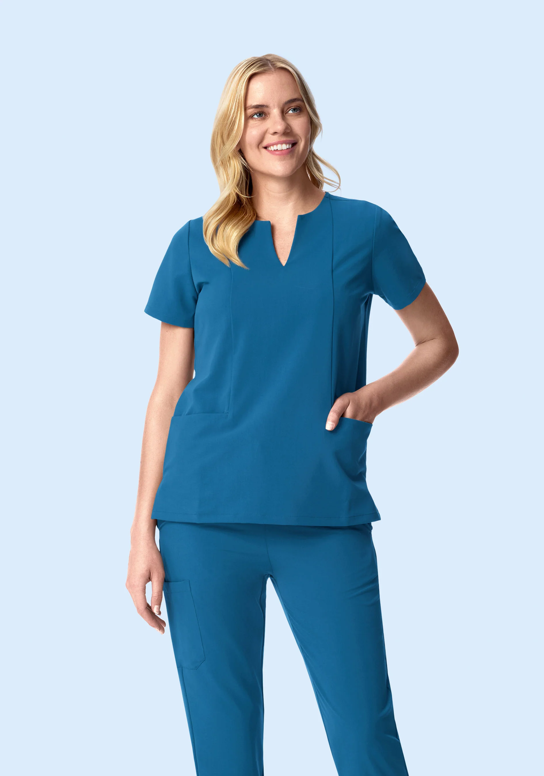 5 Pocket Notch Neck Top Vallarta Blue