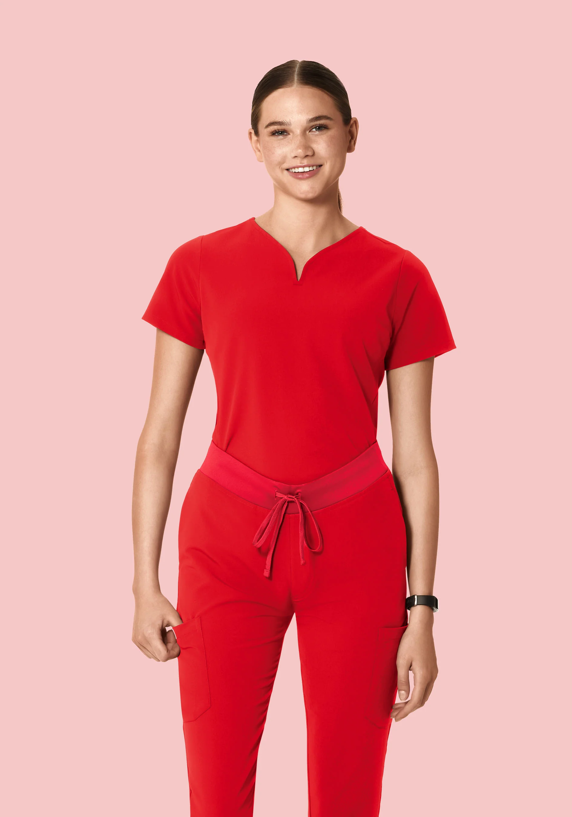 Curved V-Neck Top Candy Red - Image 5