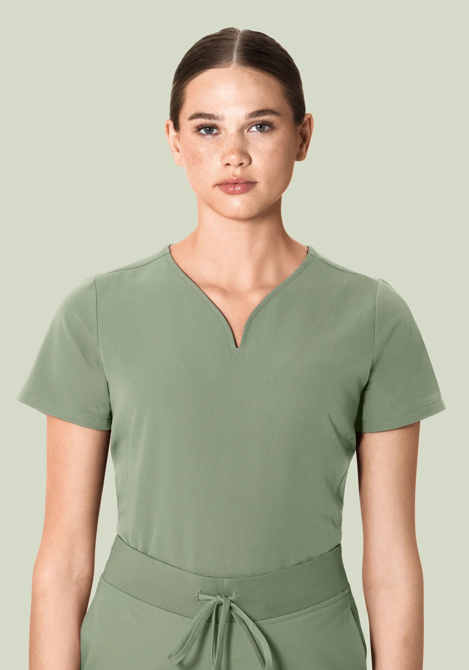 Curved V-Neck Top Cool Sage - Image 2