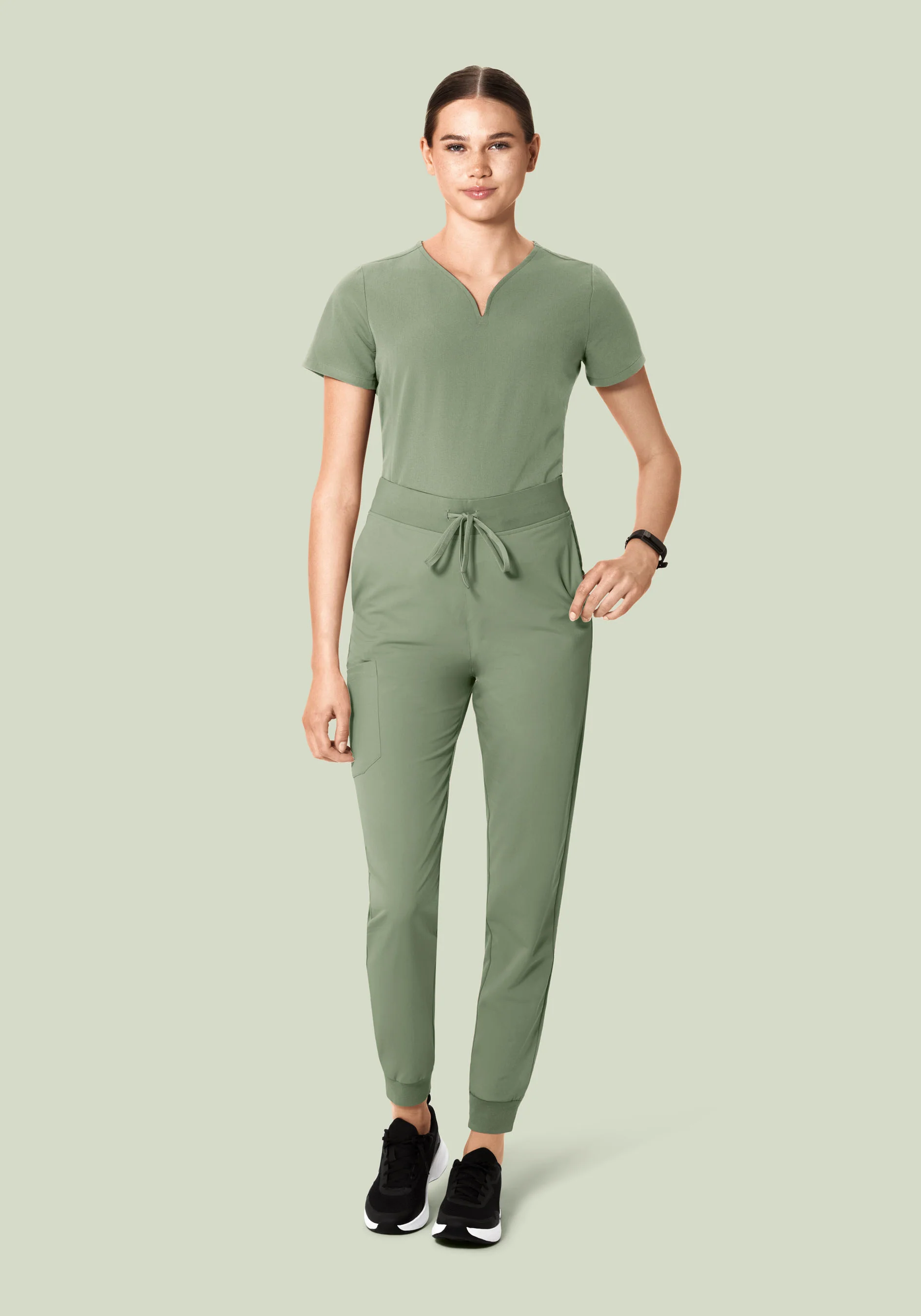 Curved V-Neck Top Cool Sage - Image 3