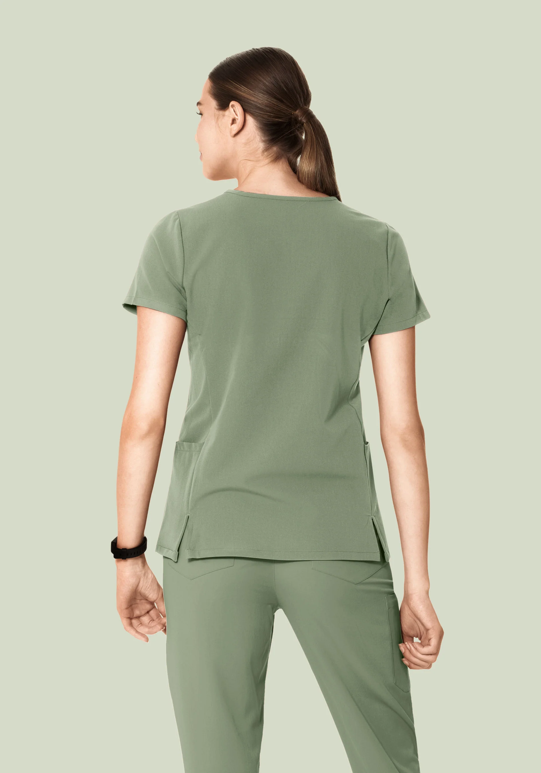 Curved V-Neck Top Cool Sage - Image 5