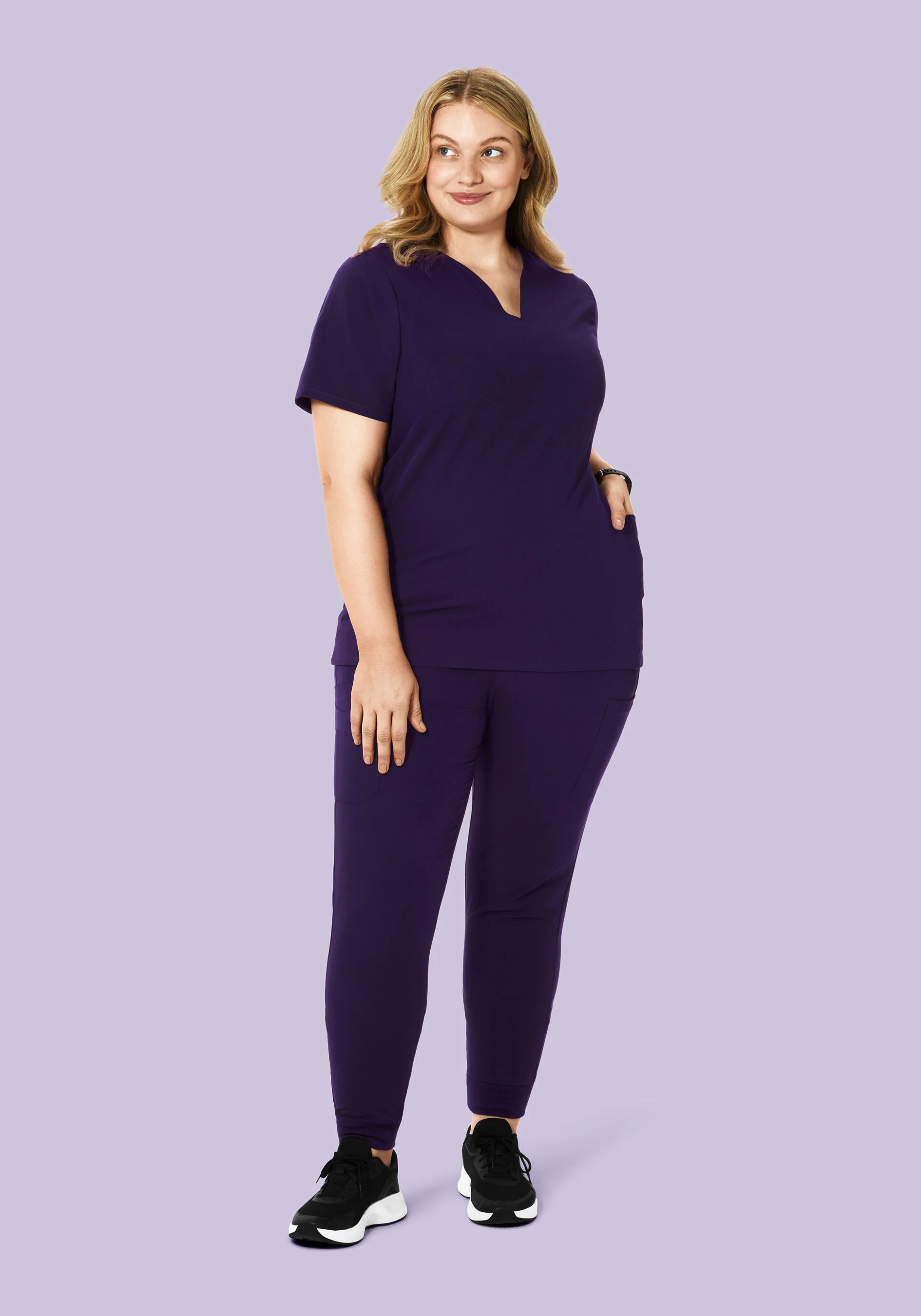 Curved V-Neck Top Eggplant - Image 7