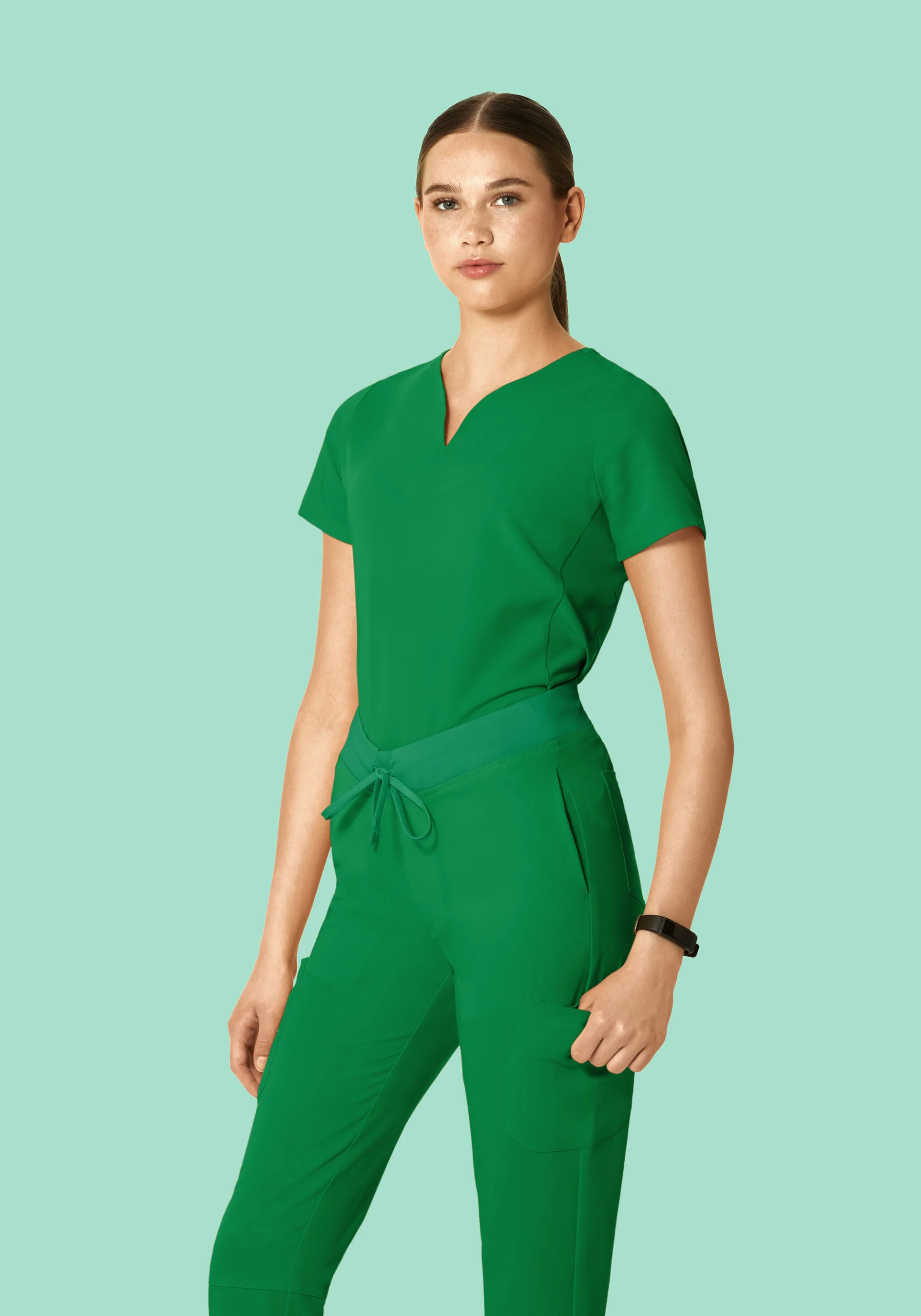 Curved V-Neck Top Emerald - Image 2