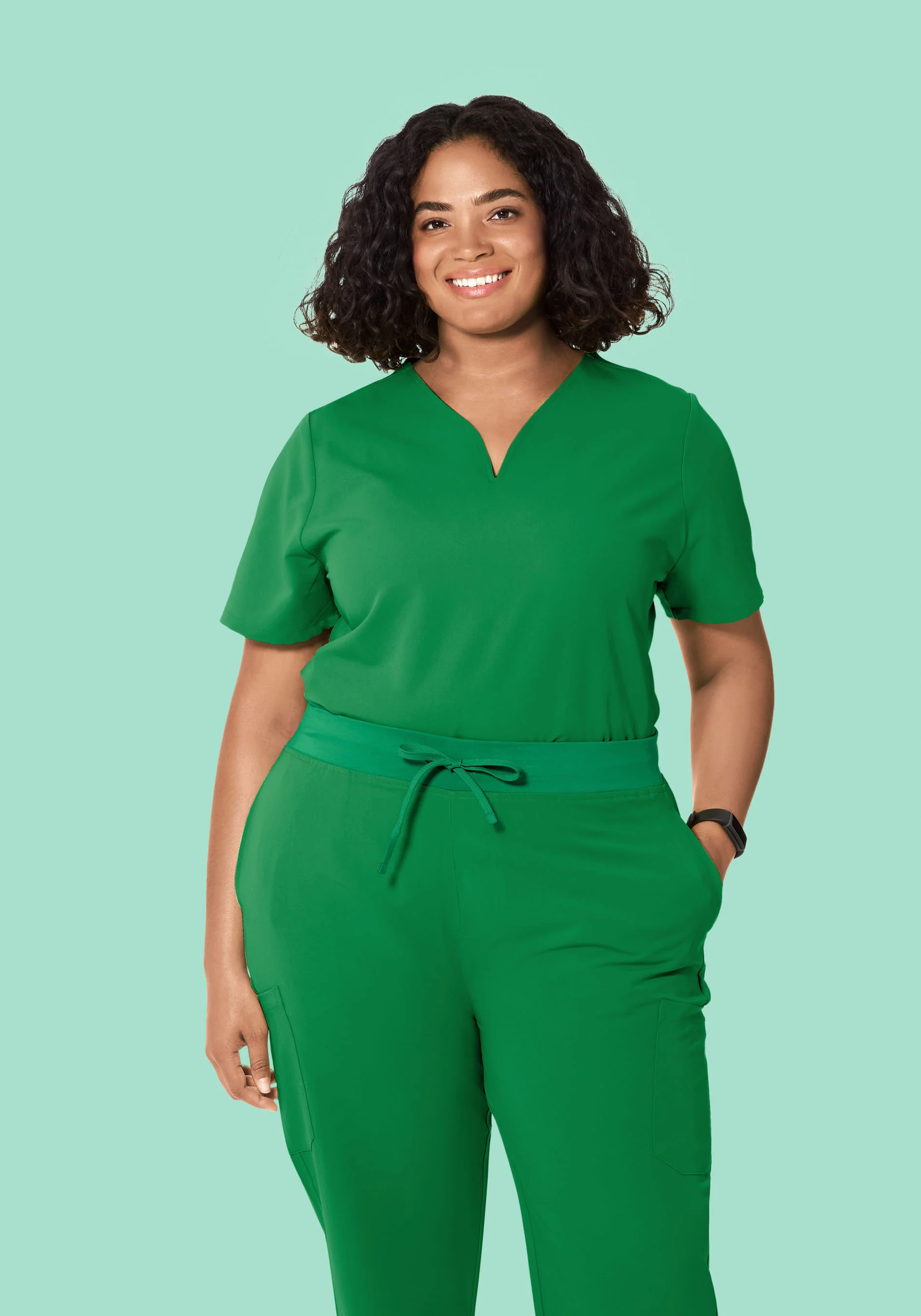 Curved V-Neck Top Emerald - Image 7