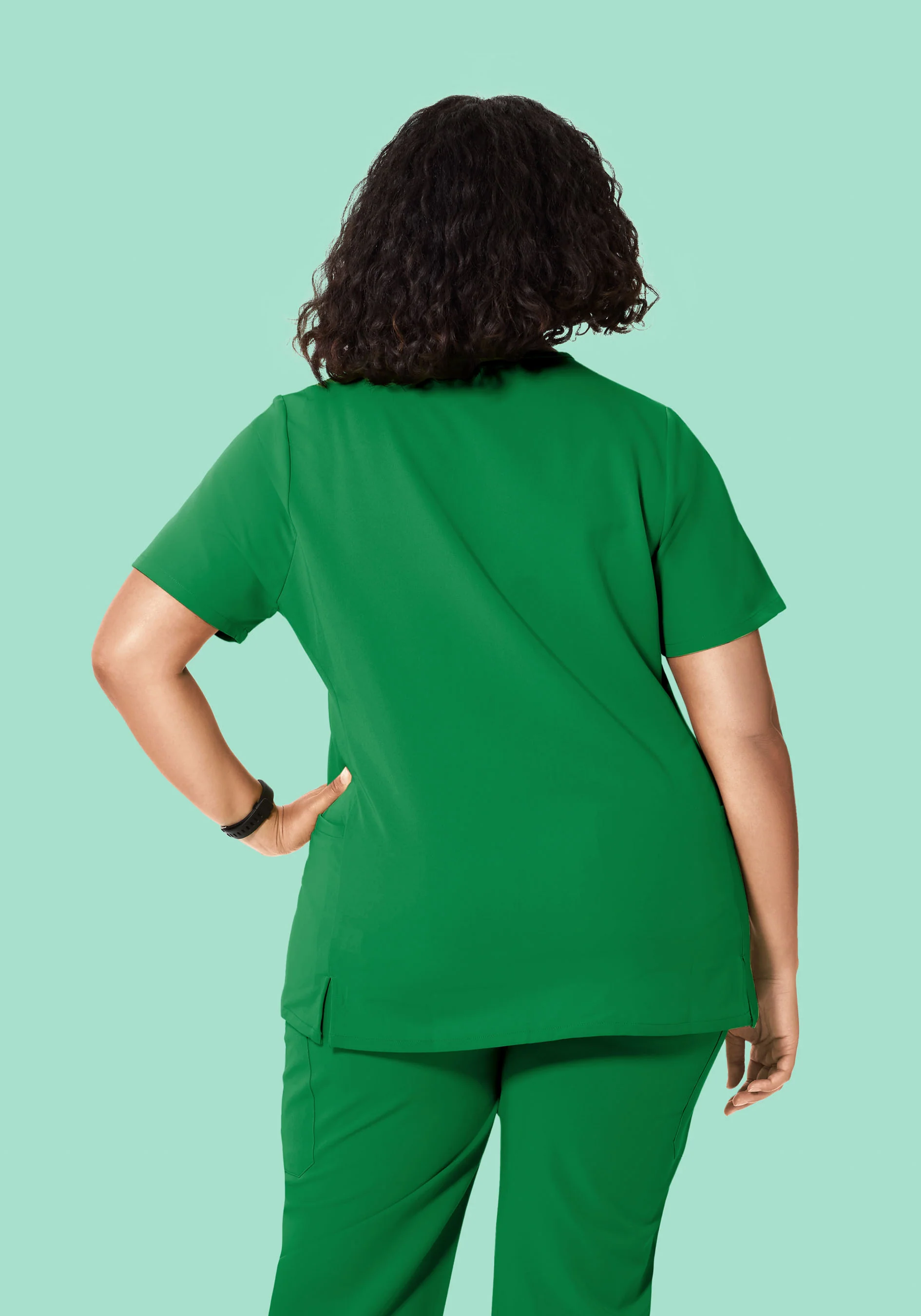 Curved V-Neck Top Emerald - Image 9