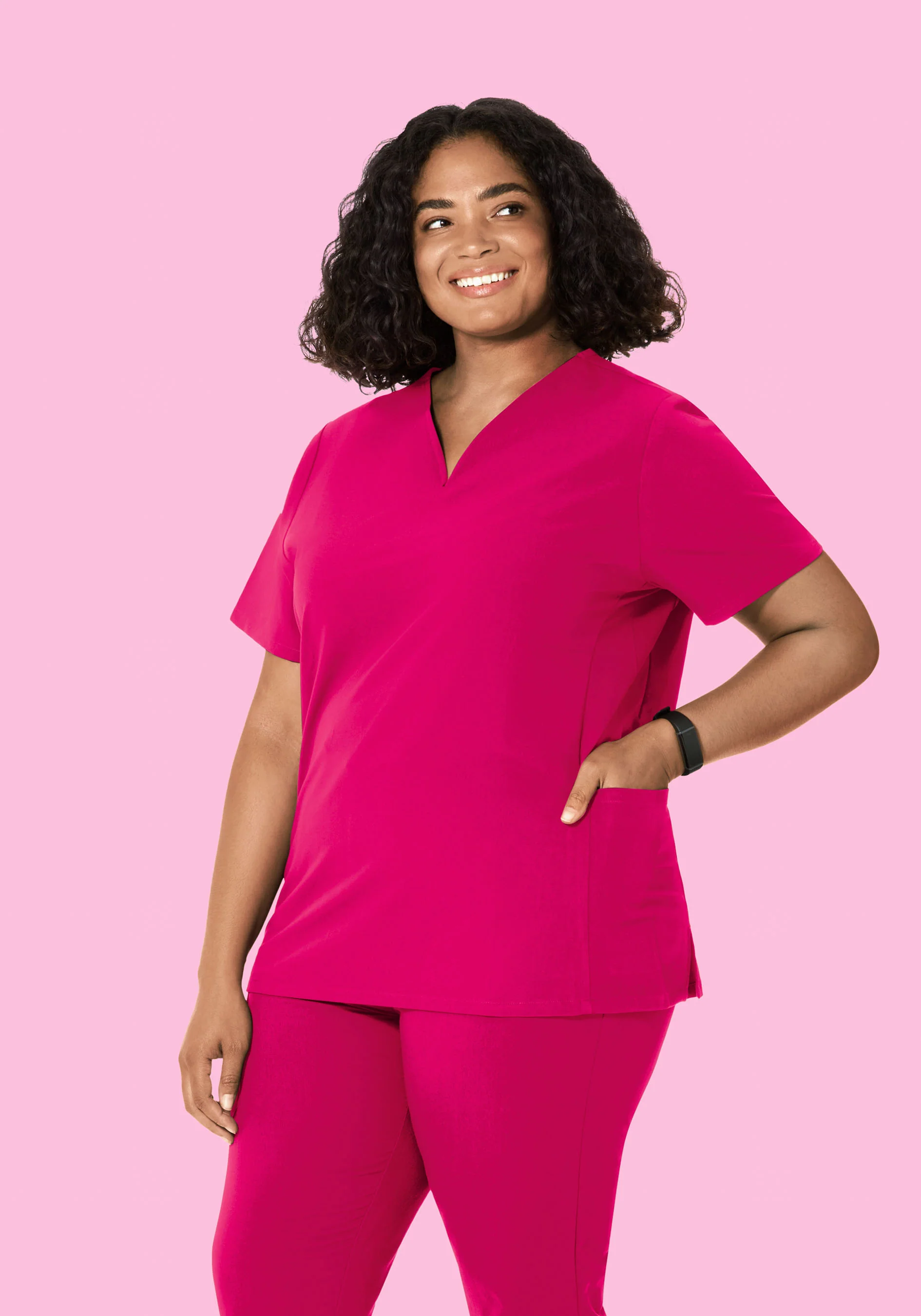 Curved V-Neck Top Raspberry - Image 5