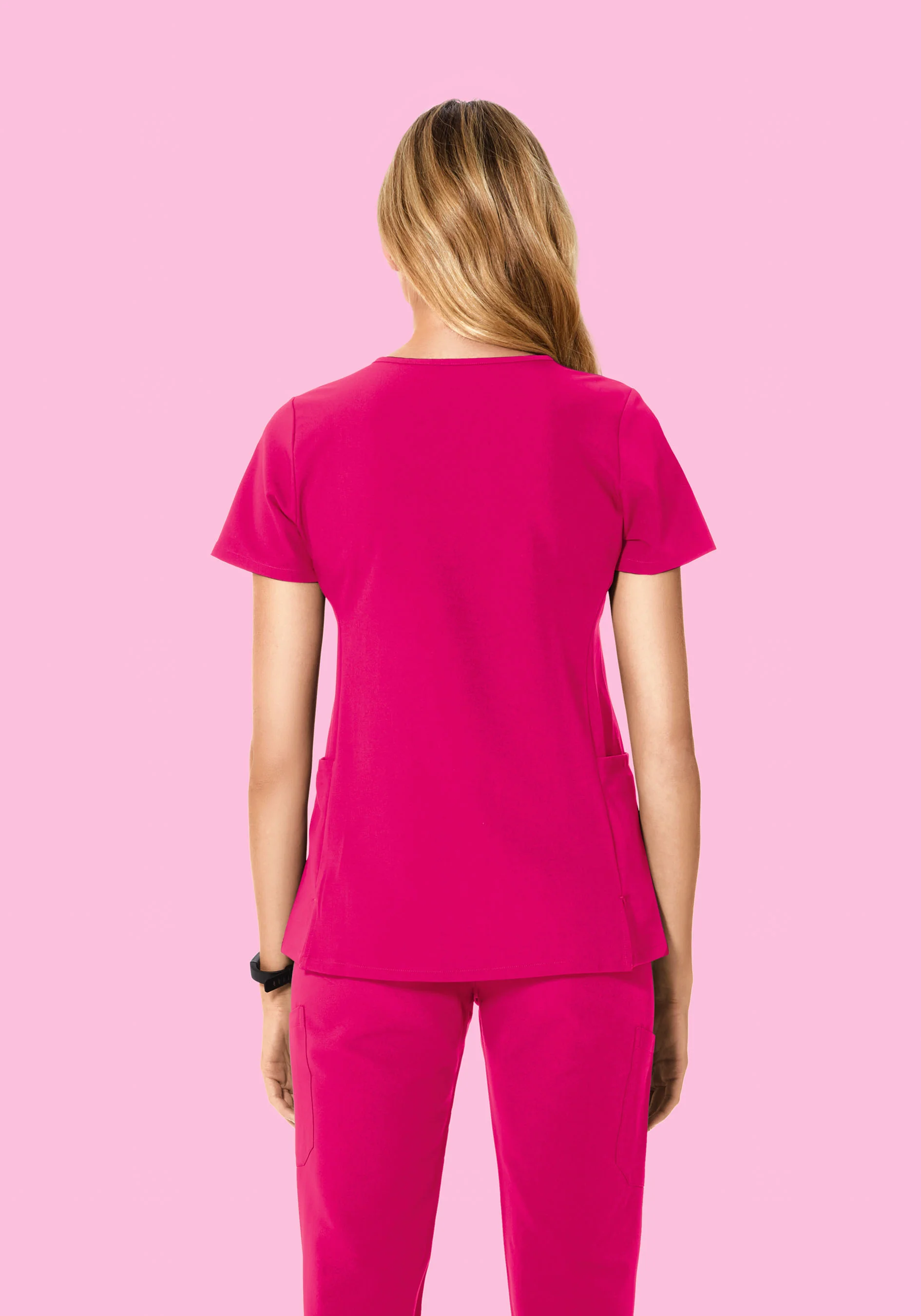 Curved V-Neck Top Raspberry - Image 8