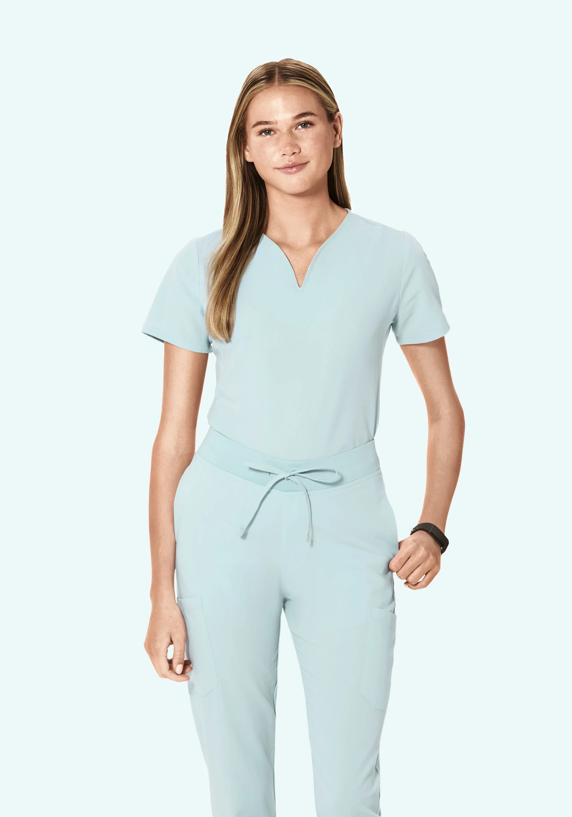 Curved V-Neck Top Sky - Image 2