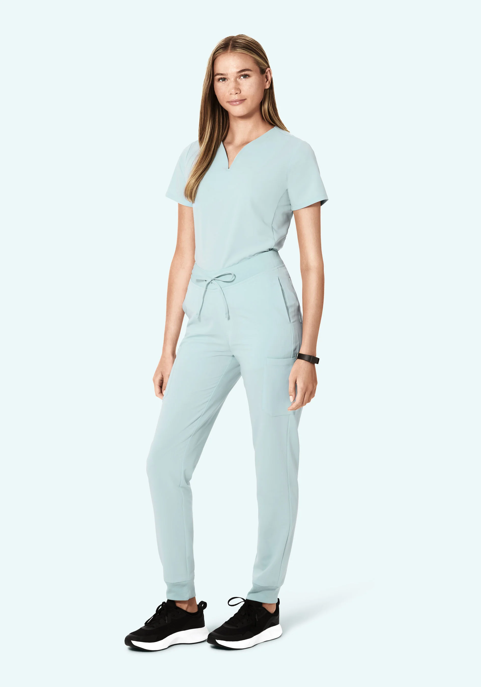 Curved V-Neck Top Sky - Image 3