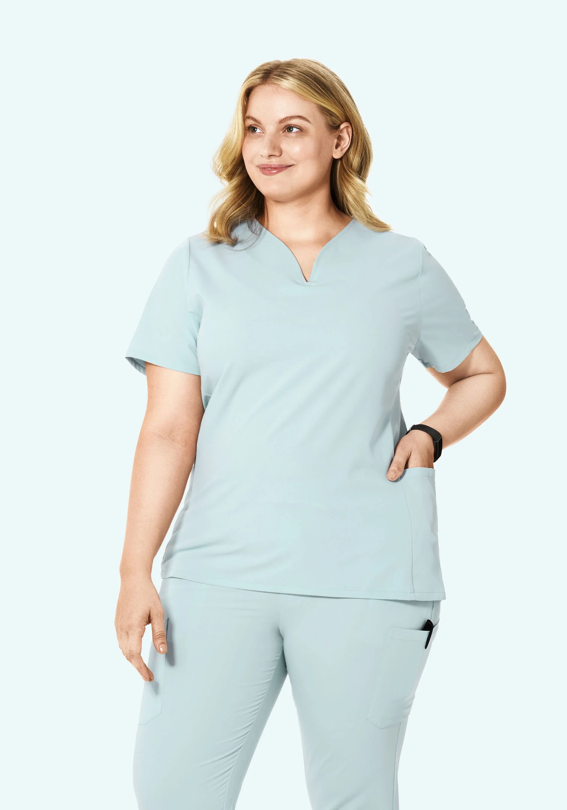 Curved V-Neck Top Sky - Image 5