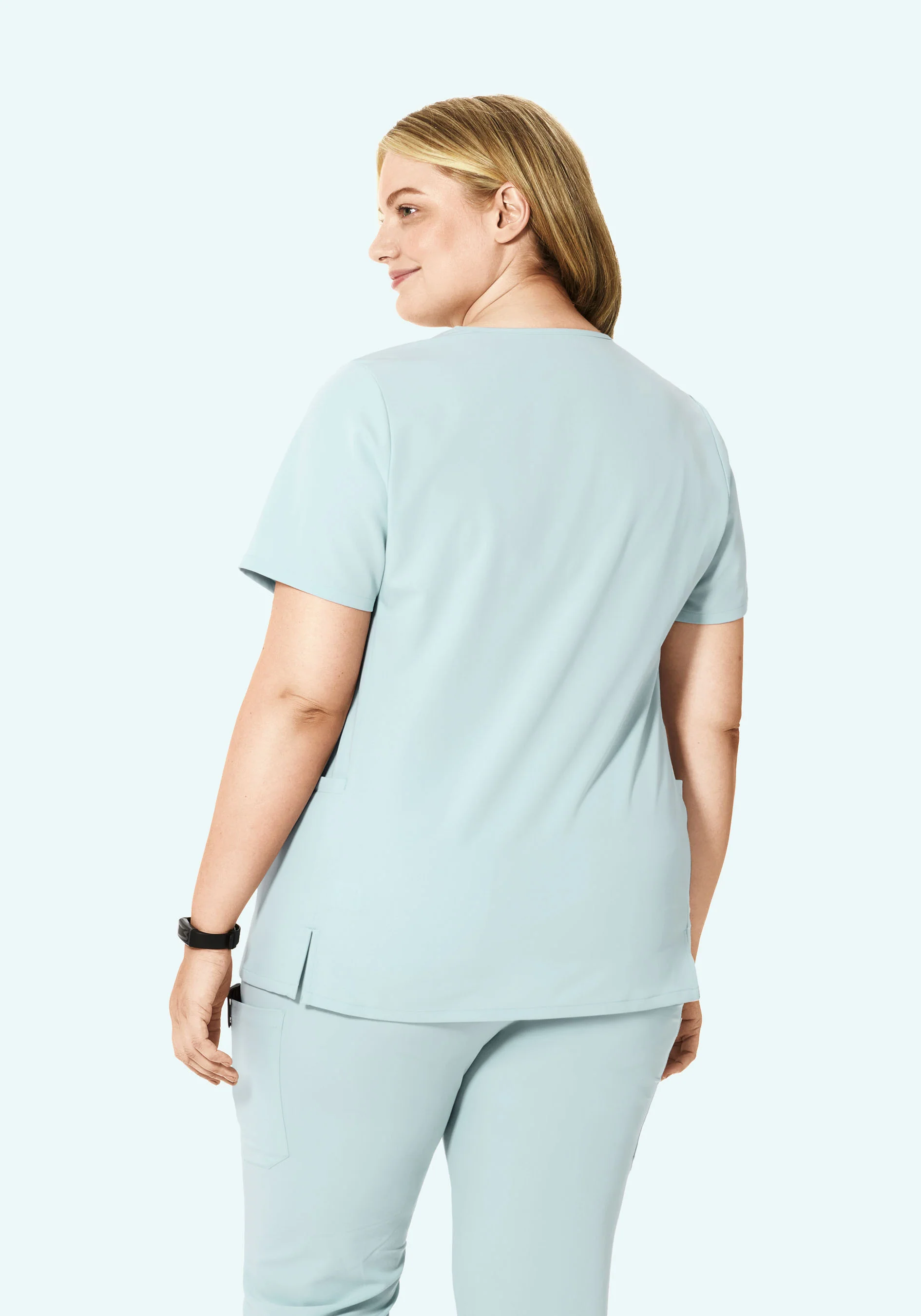 Curved V-Neck Top Sky - Image 6