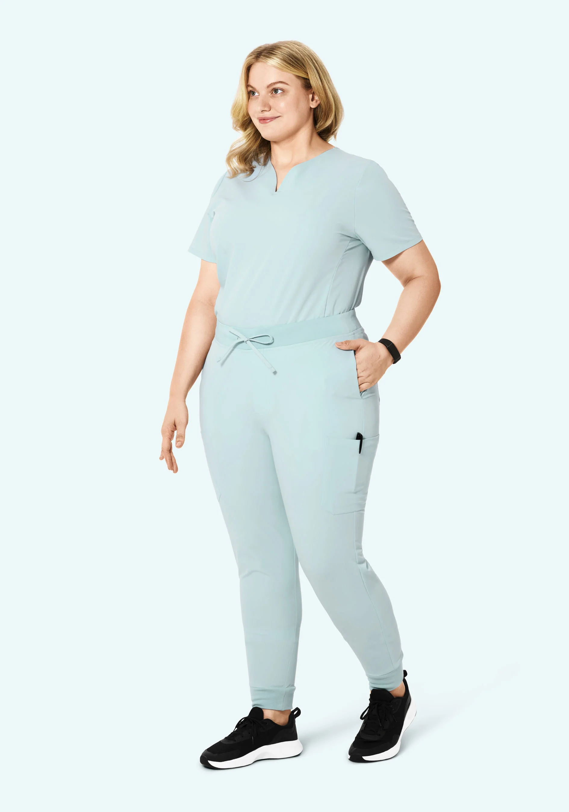 Curved V-Neck Top Sky - Image 7