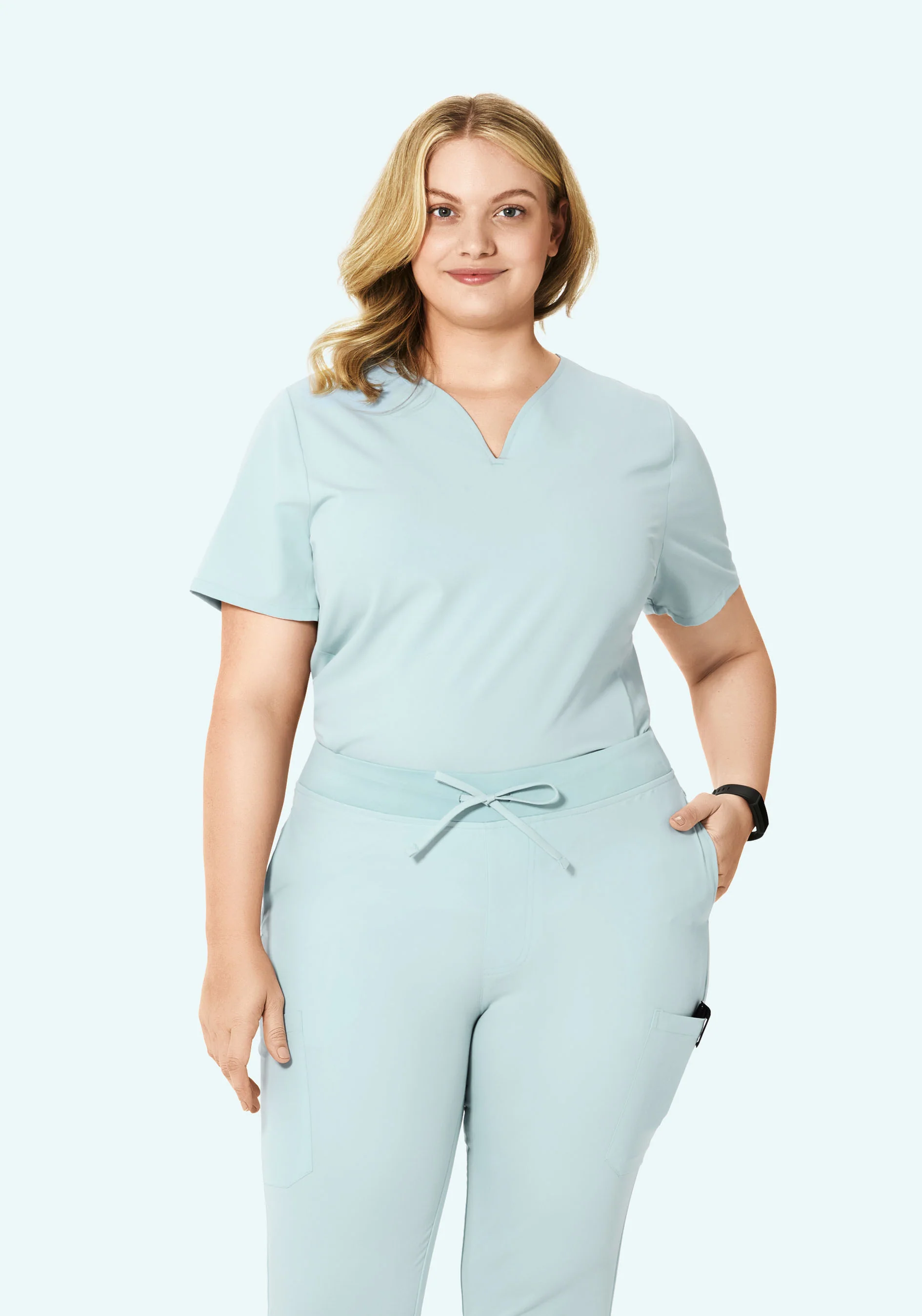 Curved V-Neck Top Sky - Image 8