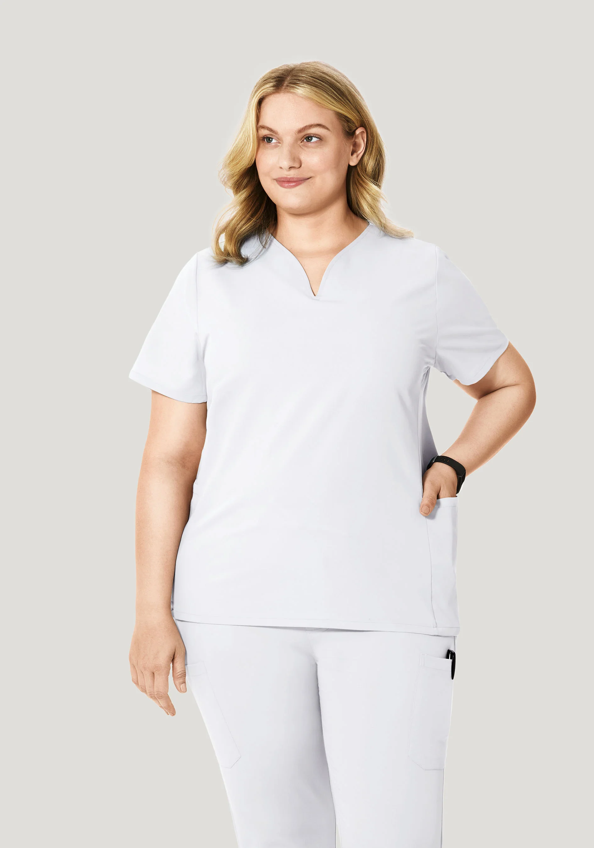 Curved V-Neck Top White - Image 5