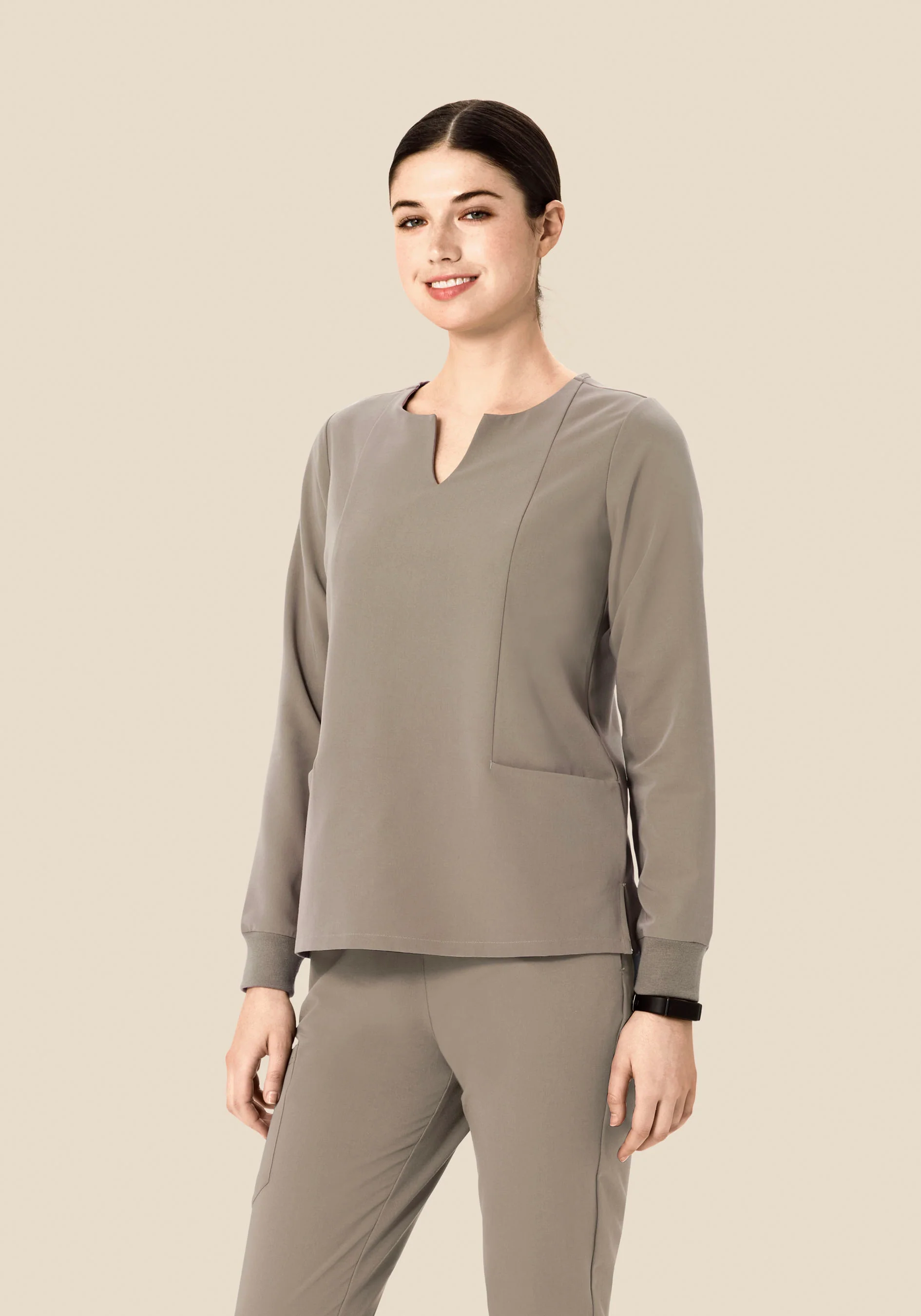 Long Sleeve Notch Neck Top Macchiato - Image 2