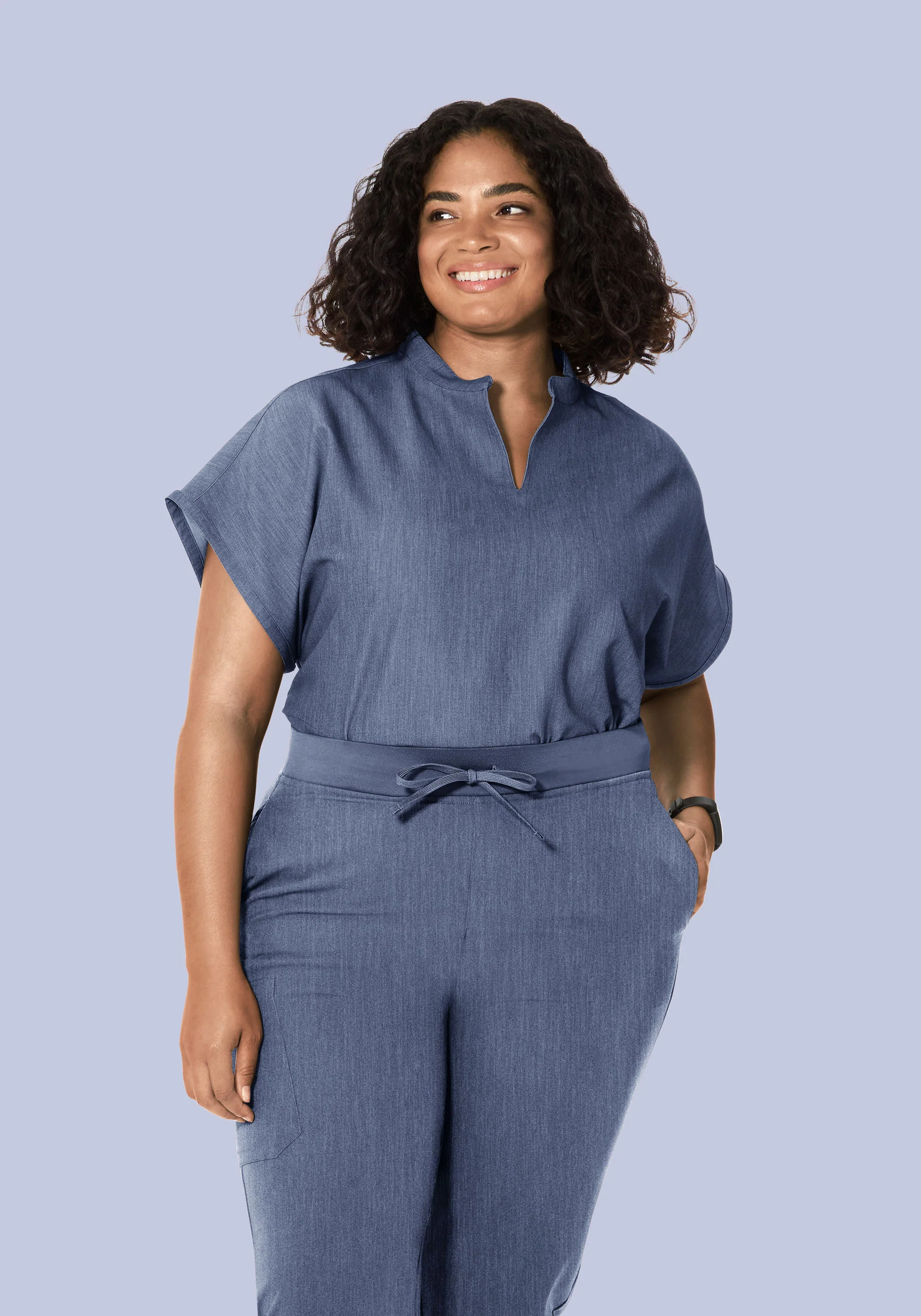 Mandarin Dolman Top Heather Denim - Image 2