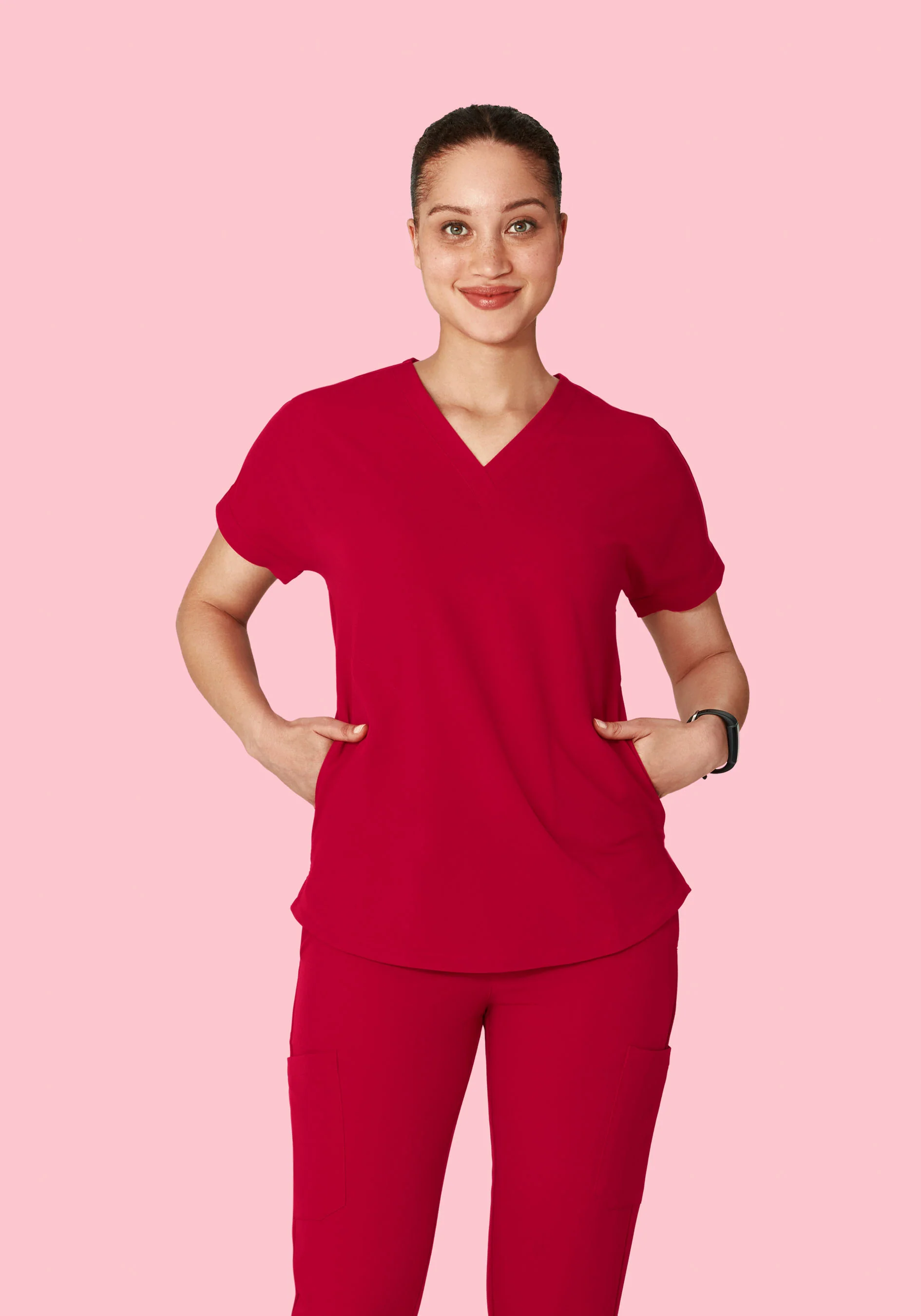 Oversized V Neck Top Crimson