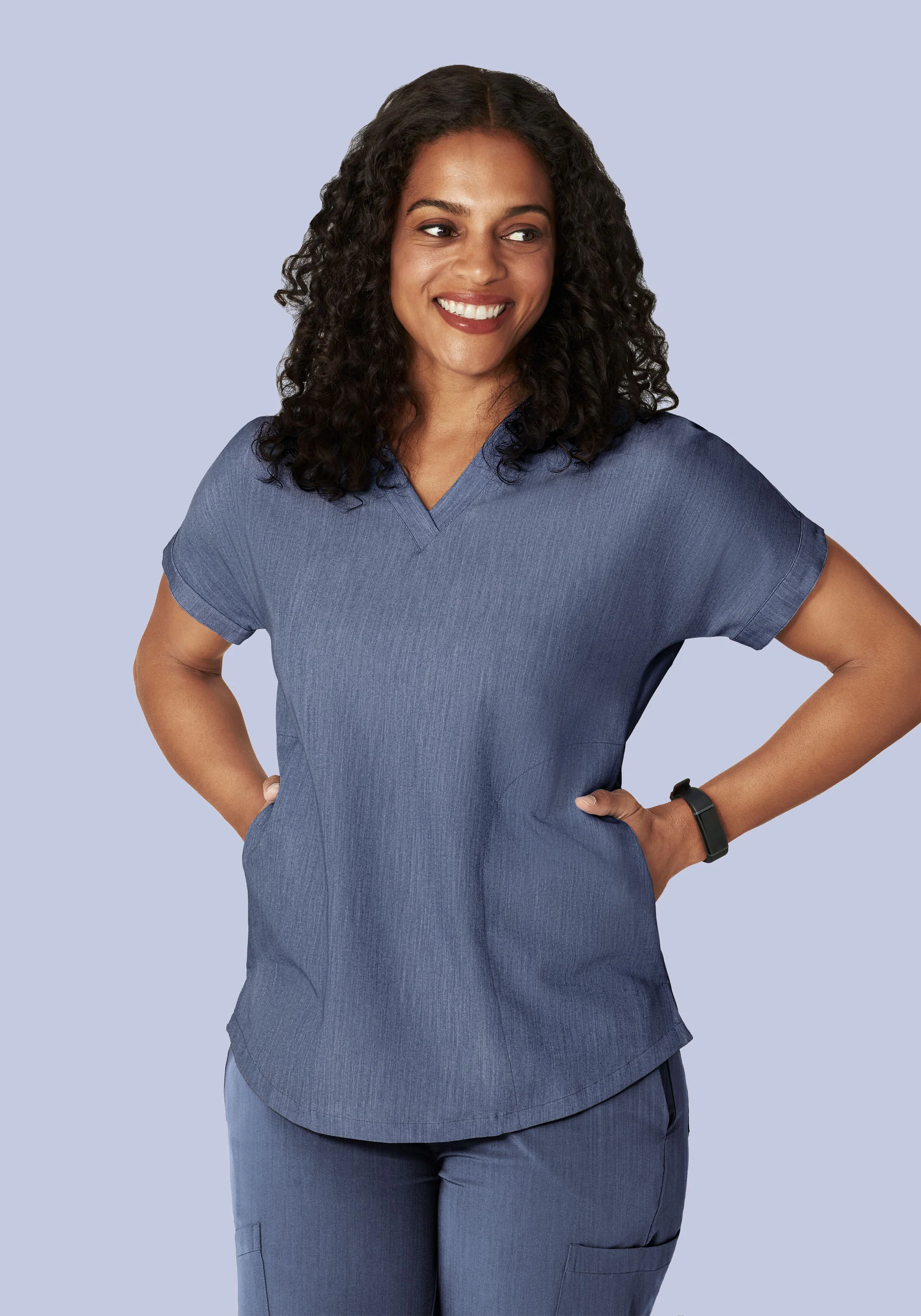 Oversized V Neck Top Heather Denim