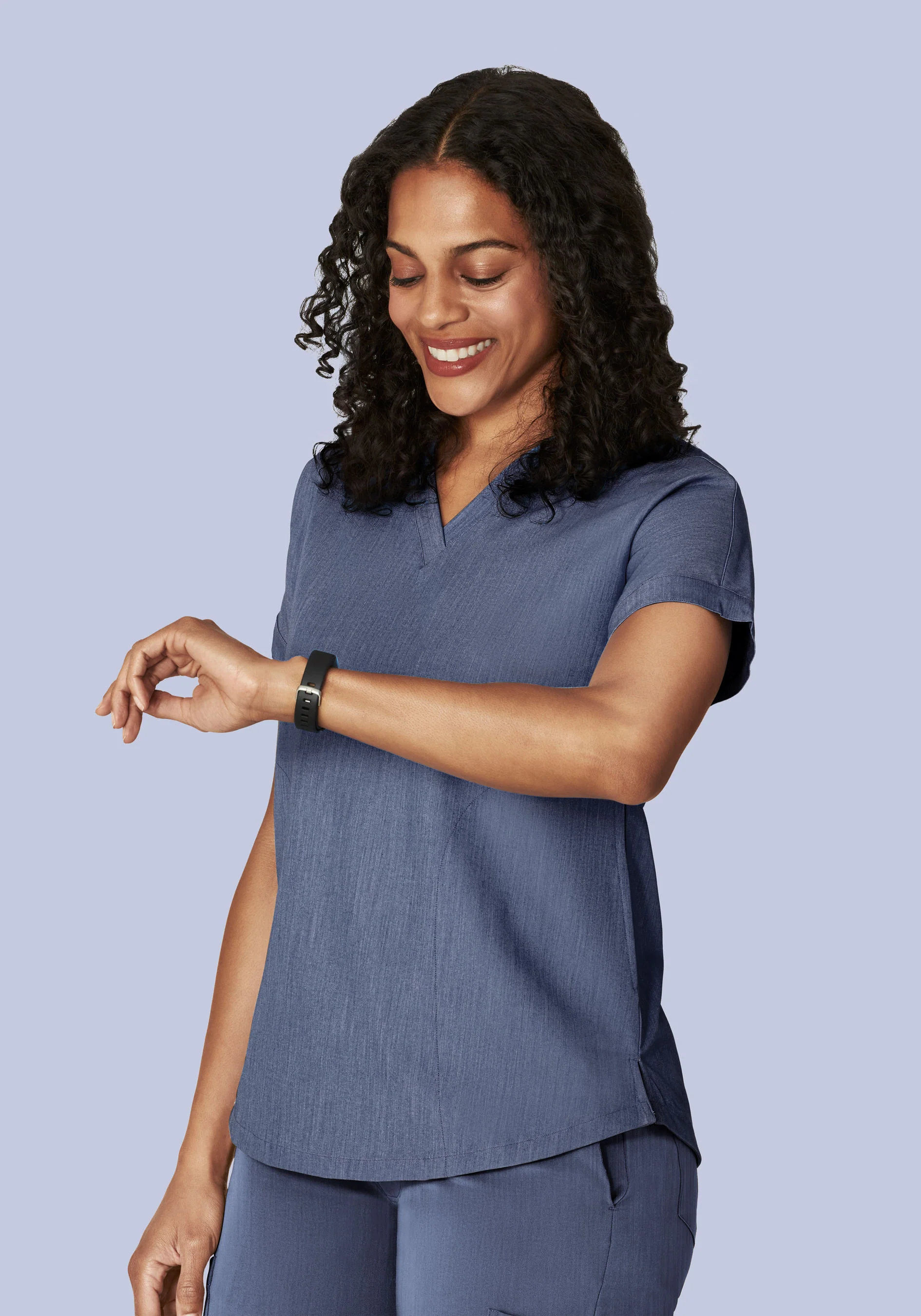 Oversized V Neck Top Heather Denim - Image 3