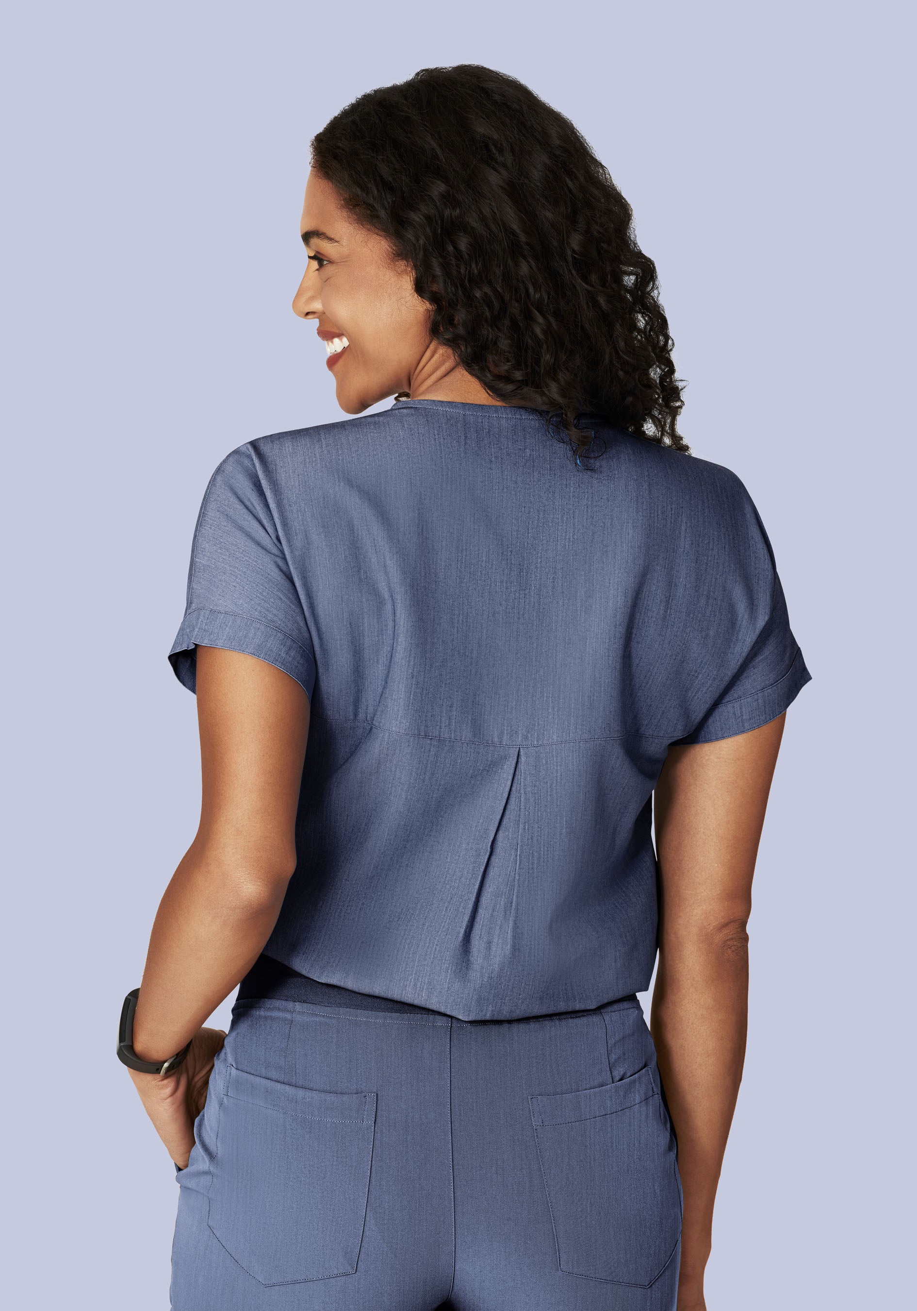 Oversized V Neck Top Heather Denim - Image 5