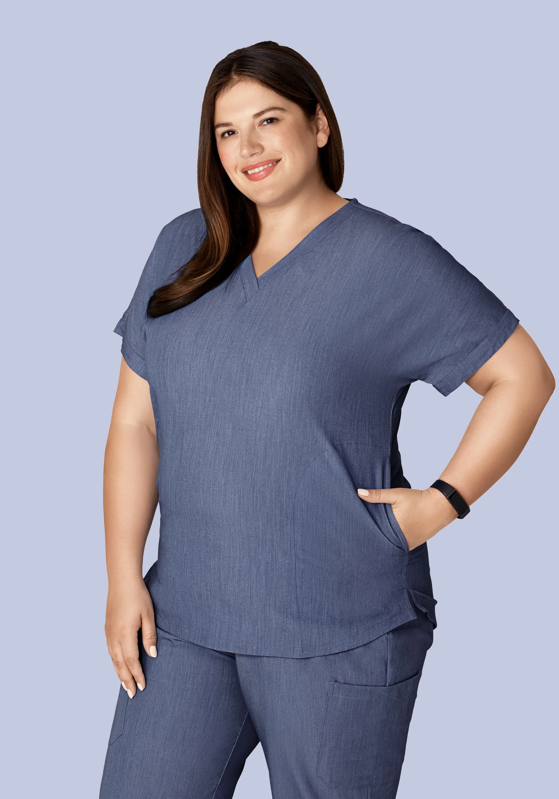 Oversized V Neck Top Heather Denim - Image 6