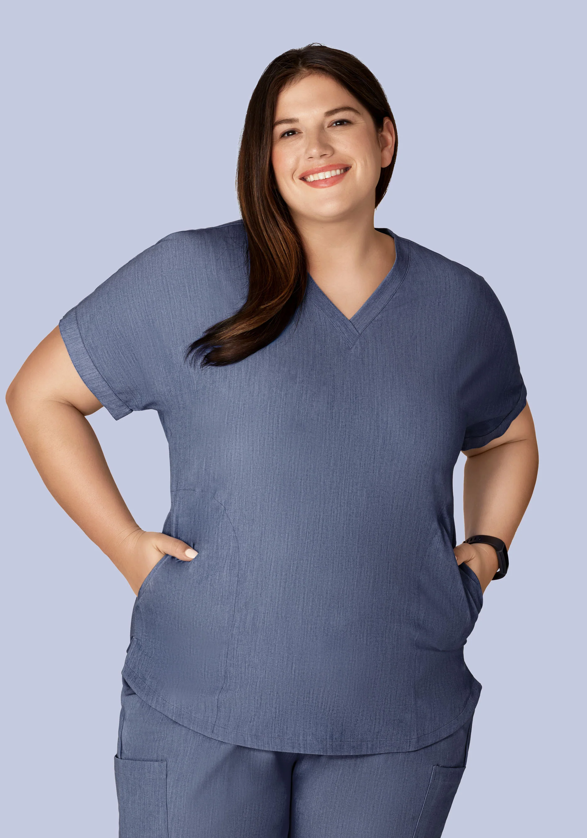 Oversized V Neck Top Heather Denim - Image 8