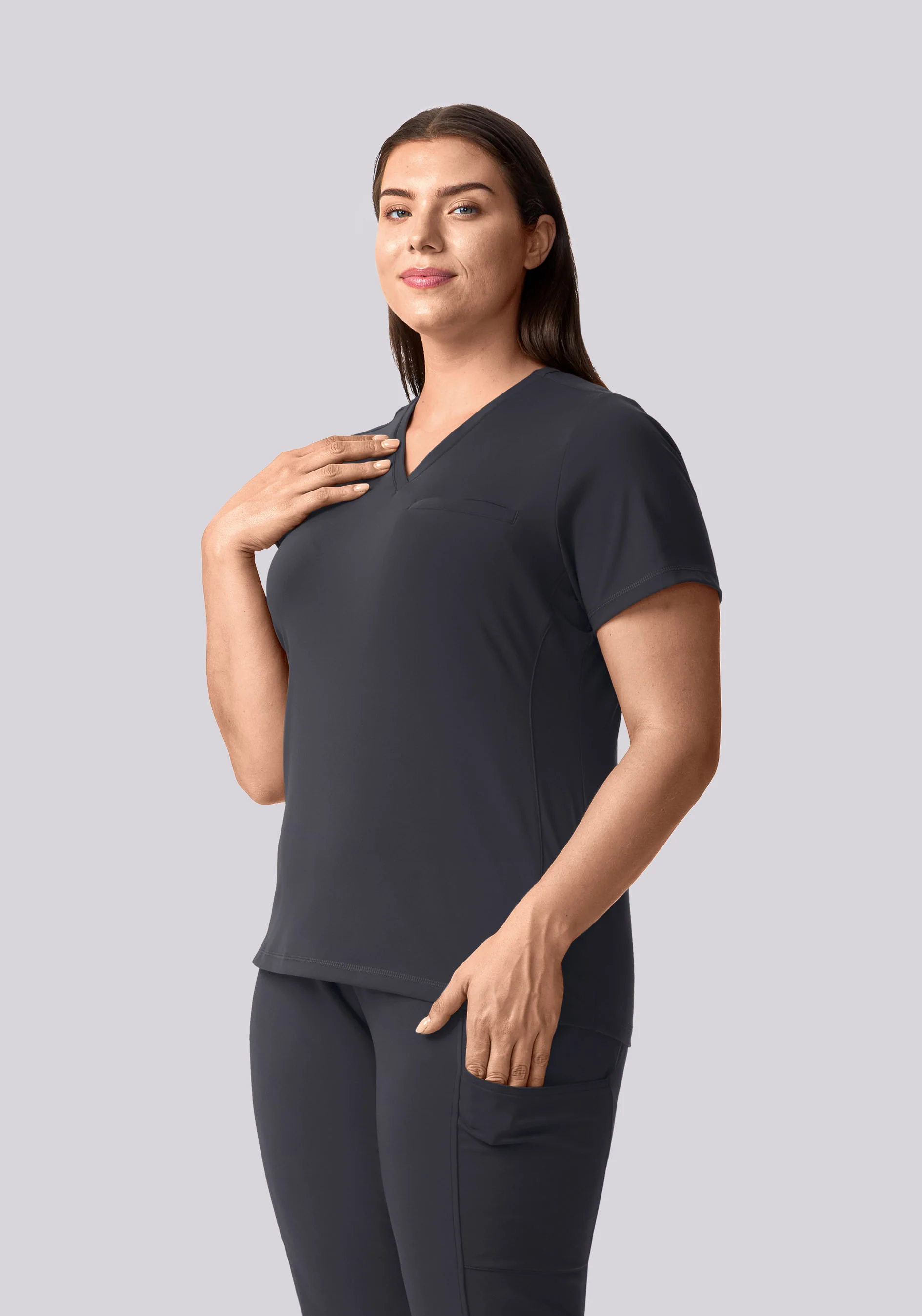 Soft Stretch Chest Pocket Top Pewter - Image 6