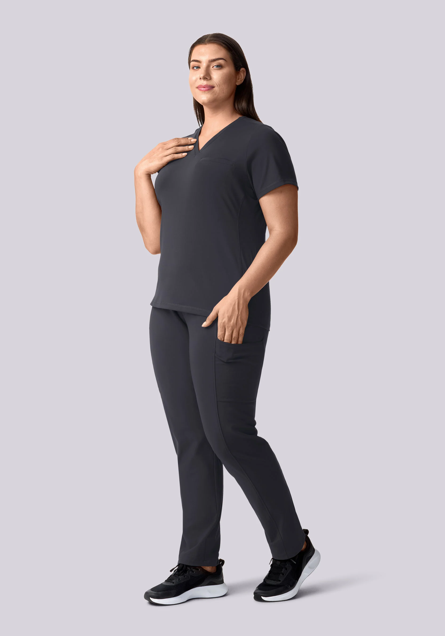 Soft Stretch Chest Pocket Top Pewter - Image 8