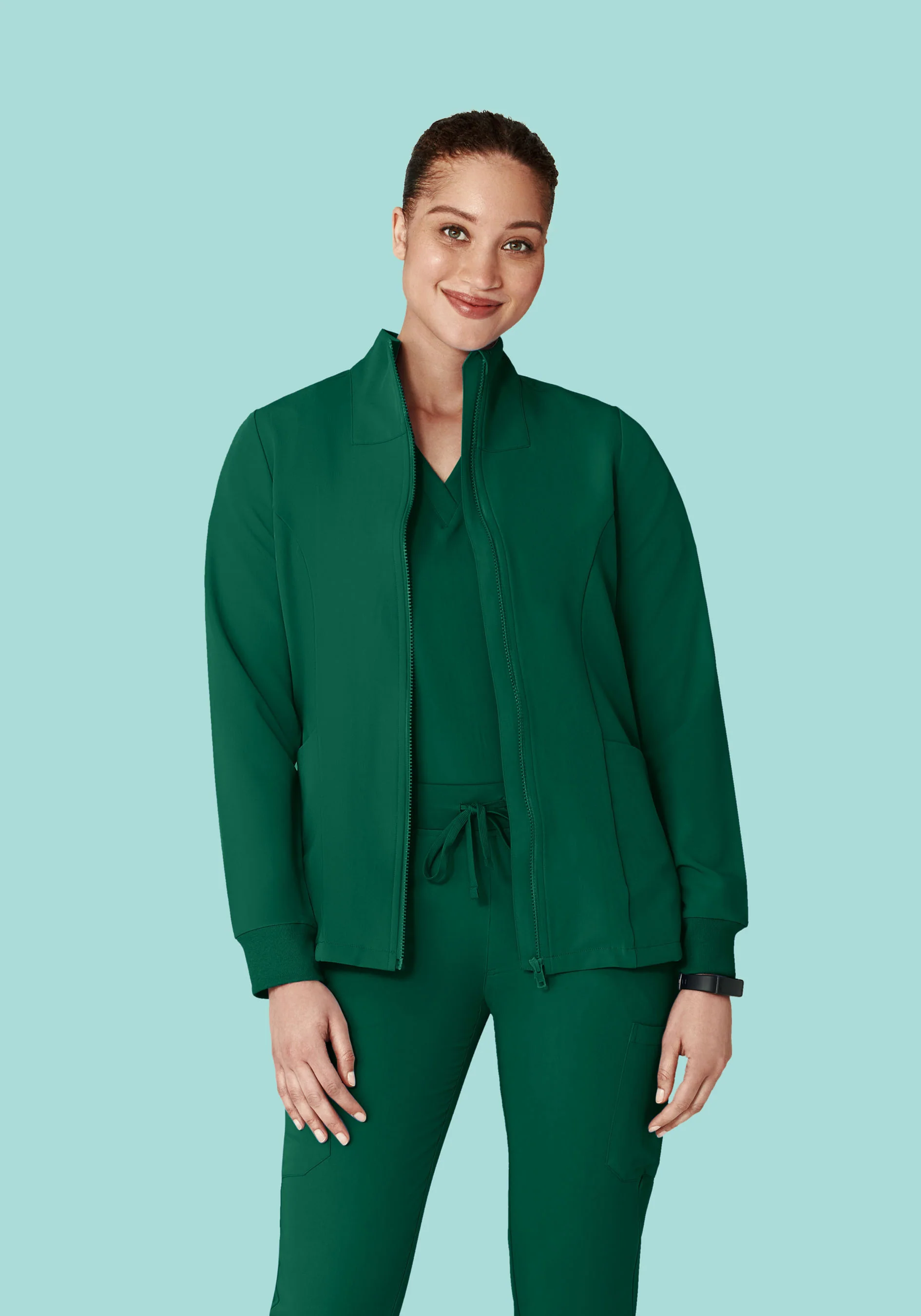 Women's Modern Scrub Jacket Hunter Green - Image 2
