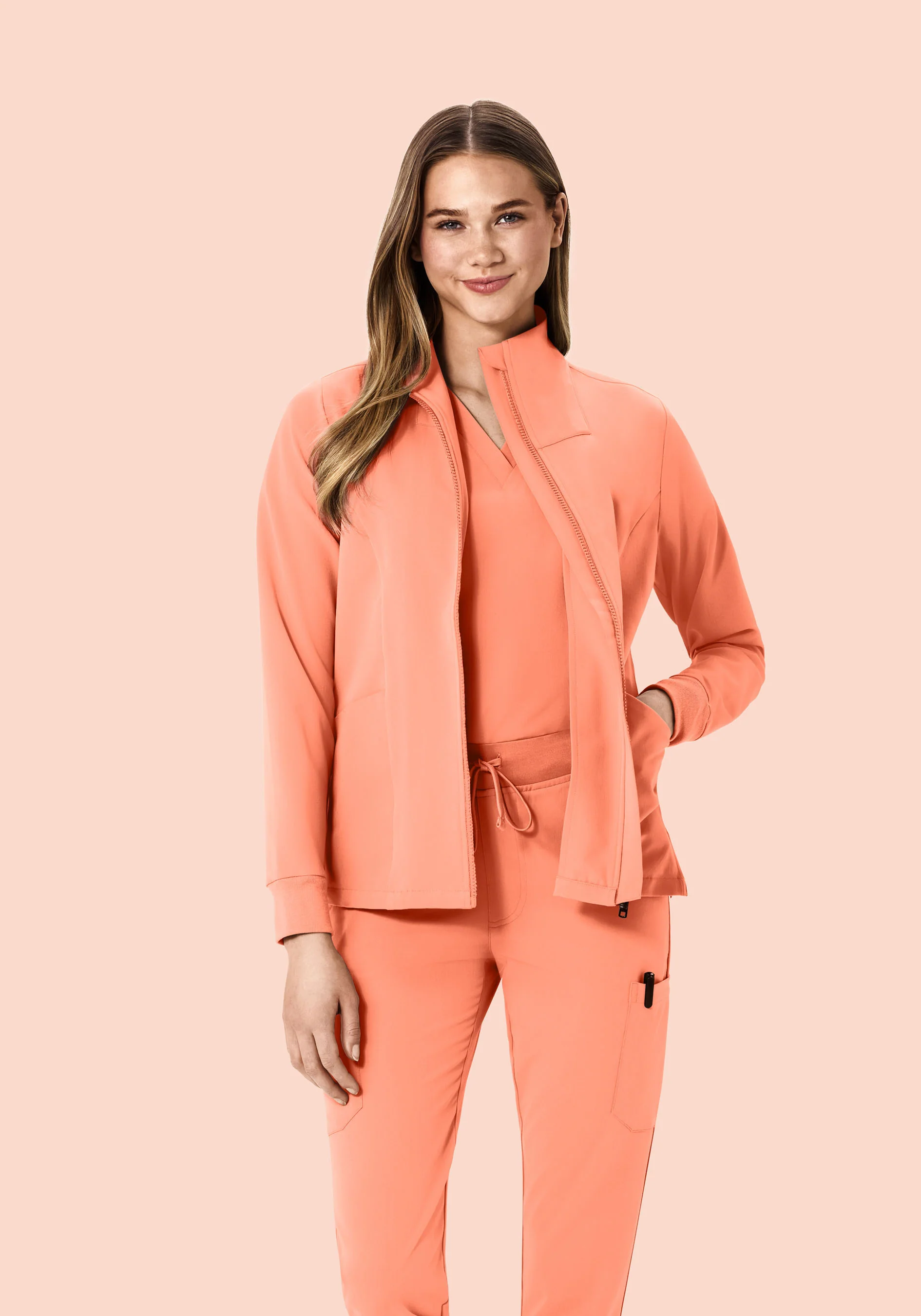 Women's Modern Scrub Jacket Peach - Image 2